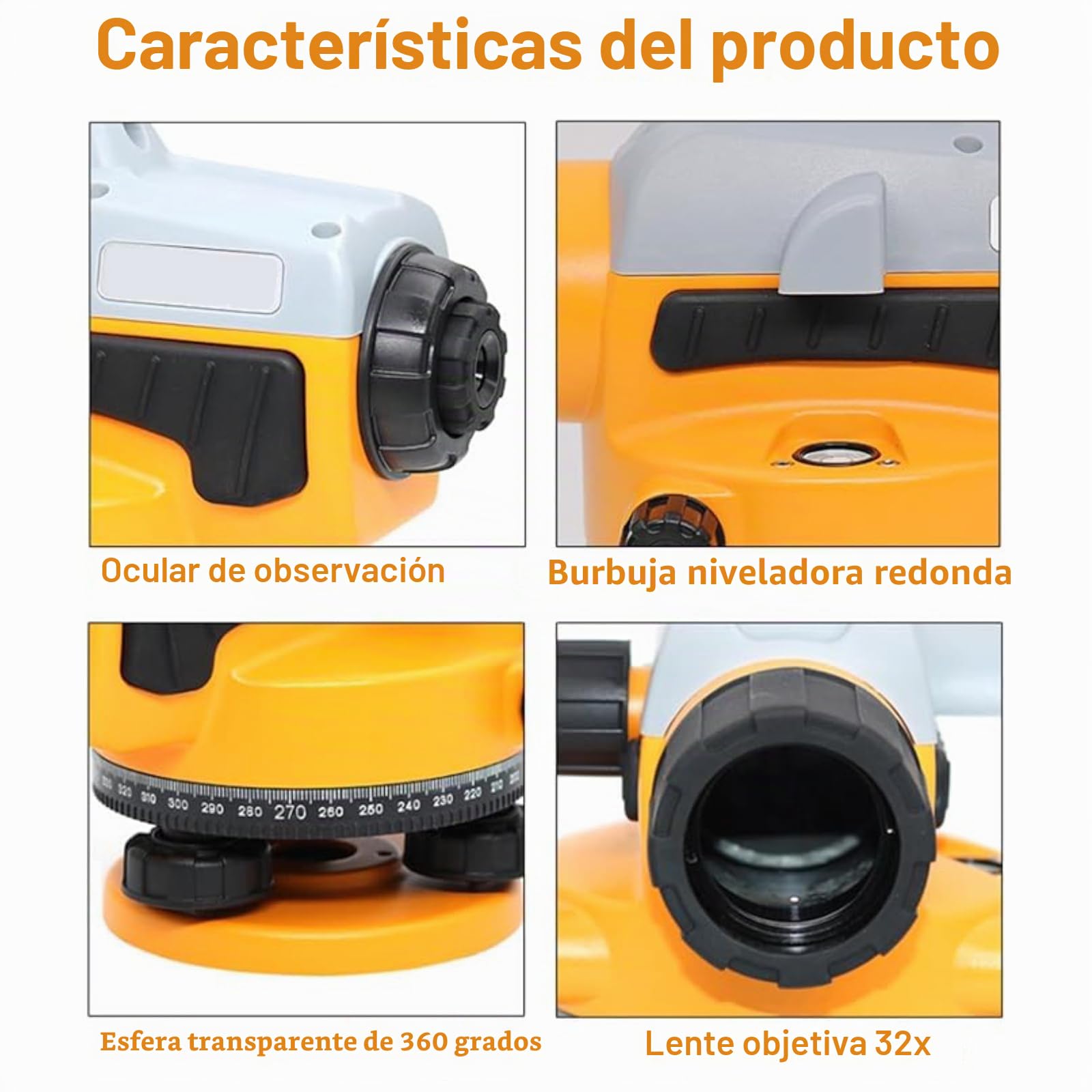 Nivel Óptico Automático de Alta Precisión con 32 Aumentos y Rotación de 360 Grados para Topografía Construcción e Ingeniería con Estuche Protector y Diseño Portátil