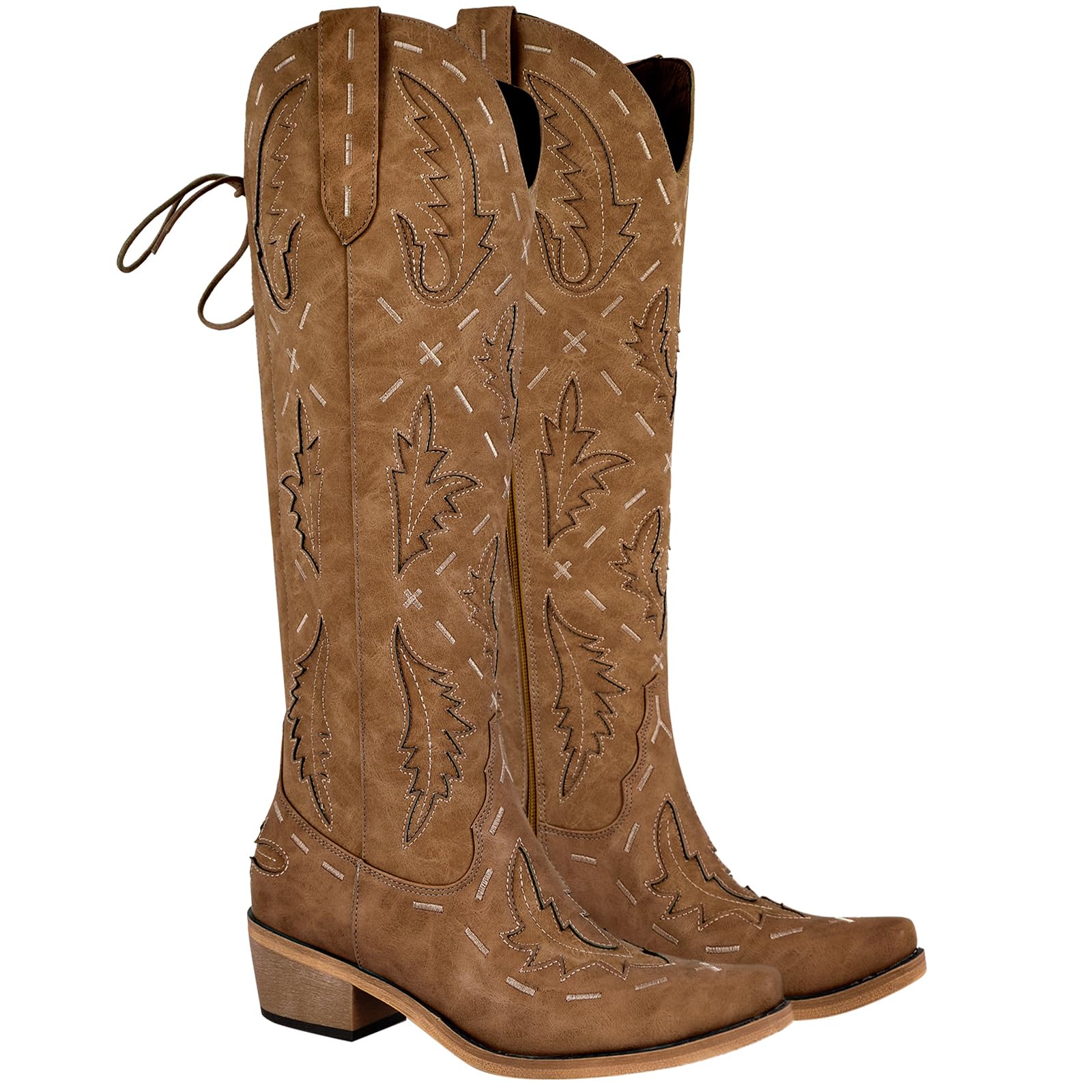 Yolkomo Cowboy Boots for Women Knee High Cowgirl Boots Lace Up