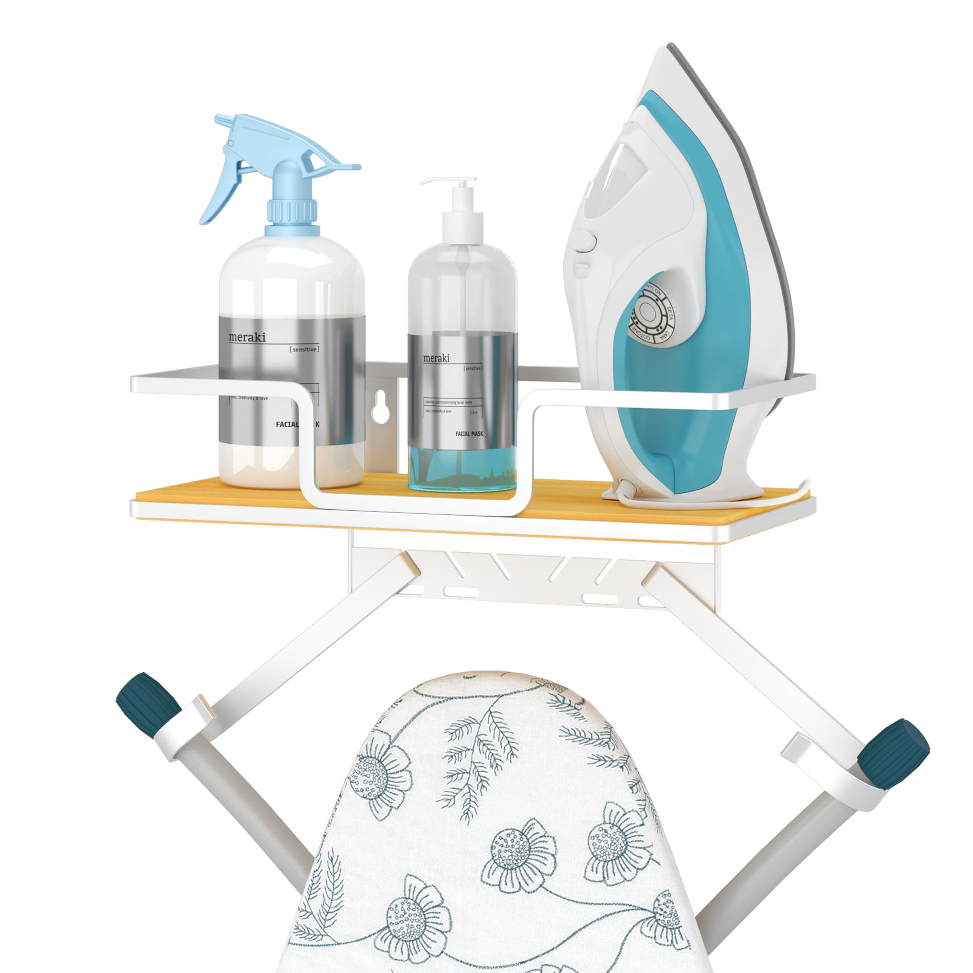 efluky Ironing Board Hanger with Removable Hooks, Ironing Board Holder Wall Mount for T/Y Type, 12.59" L x 5.9" W x 2.36" H, White