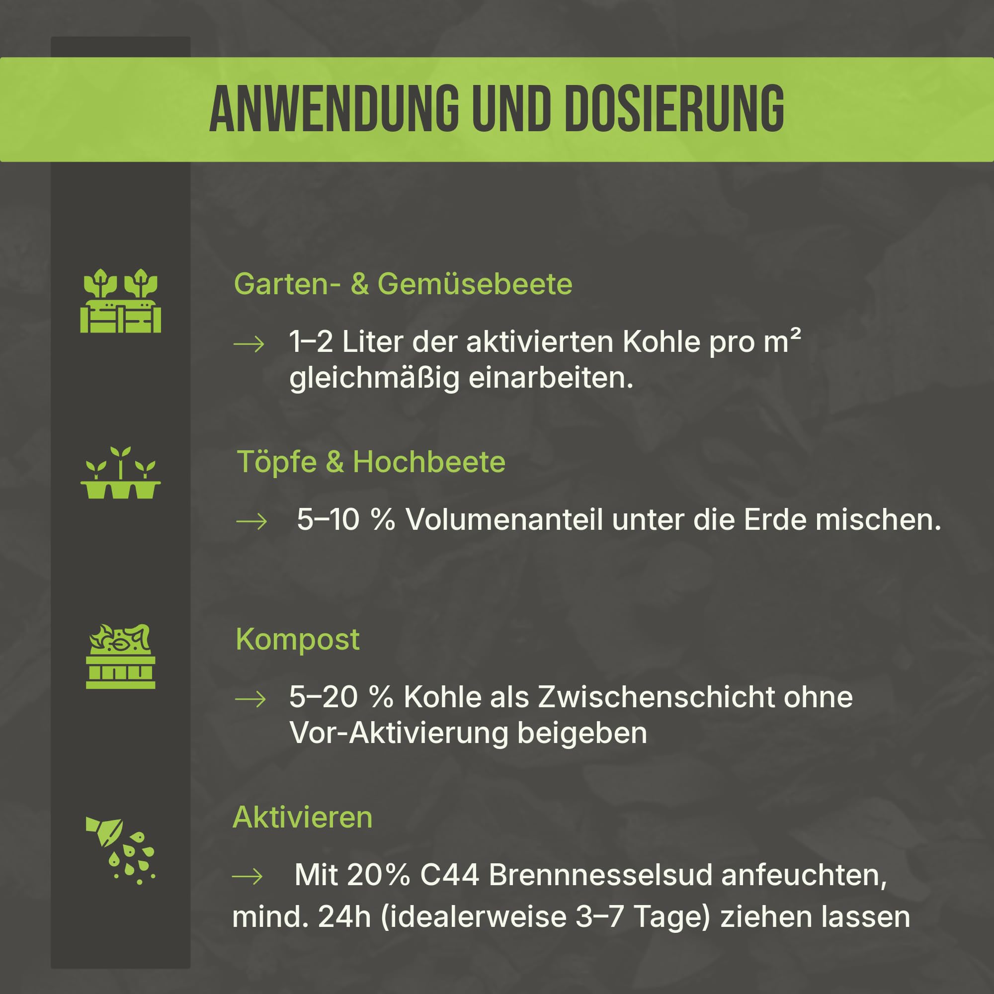 C44-20L Premium Pflanzenkohle - EBC-zertifiziertes Biochar für Garten, Rasen & Hochbeet - Basis für Terra Preta - Hochporöser Bodenverbesserer & Nährstoffspeicher
