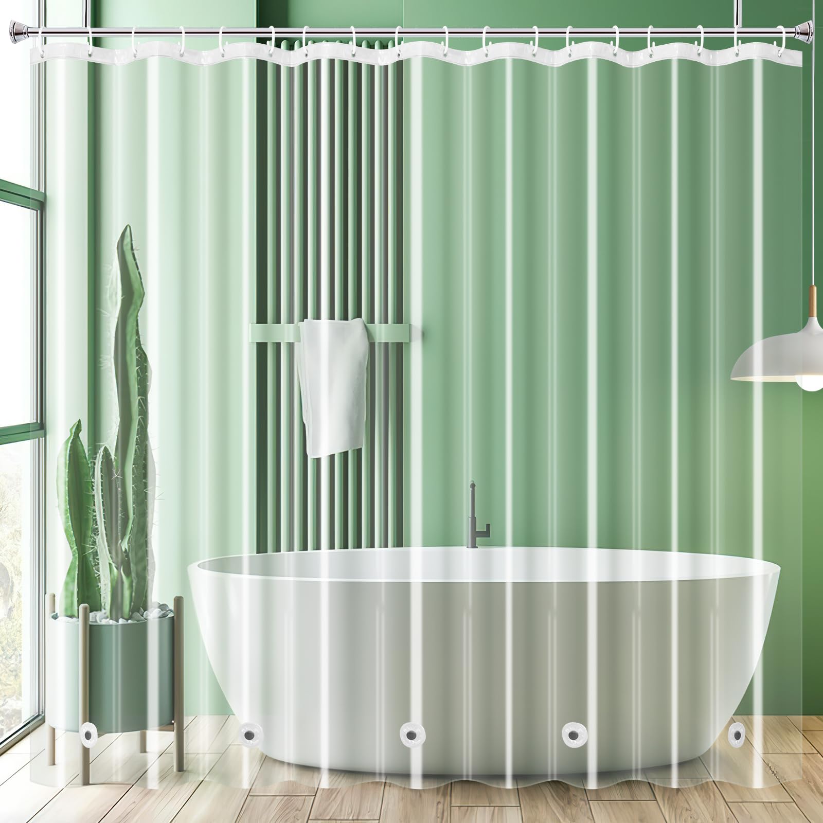 UFRIDAY Extra Wide Clear Shower Curtain Liner 108 x 72 inch, PEVA Shower Curtain for Bathroom, Extra Large Shower Curtain with 5 Magnets Bottom，