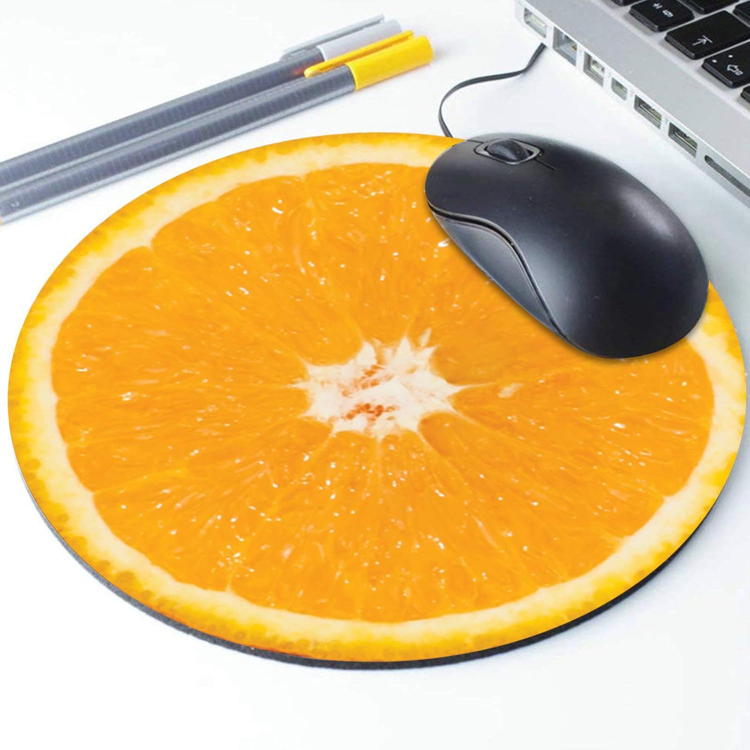 BANNER BUZZ Make IT Visible Lemon Orange Slice Mouse Pad, Tropical Vegan Lemon Fruit Round Ergonomic Mouse Pad Non-Slip Rubber Material for Office Desk Gaming Home Space Decor - 220mm Diameter