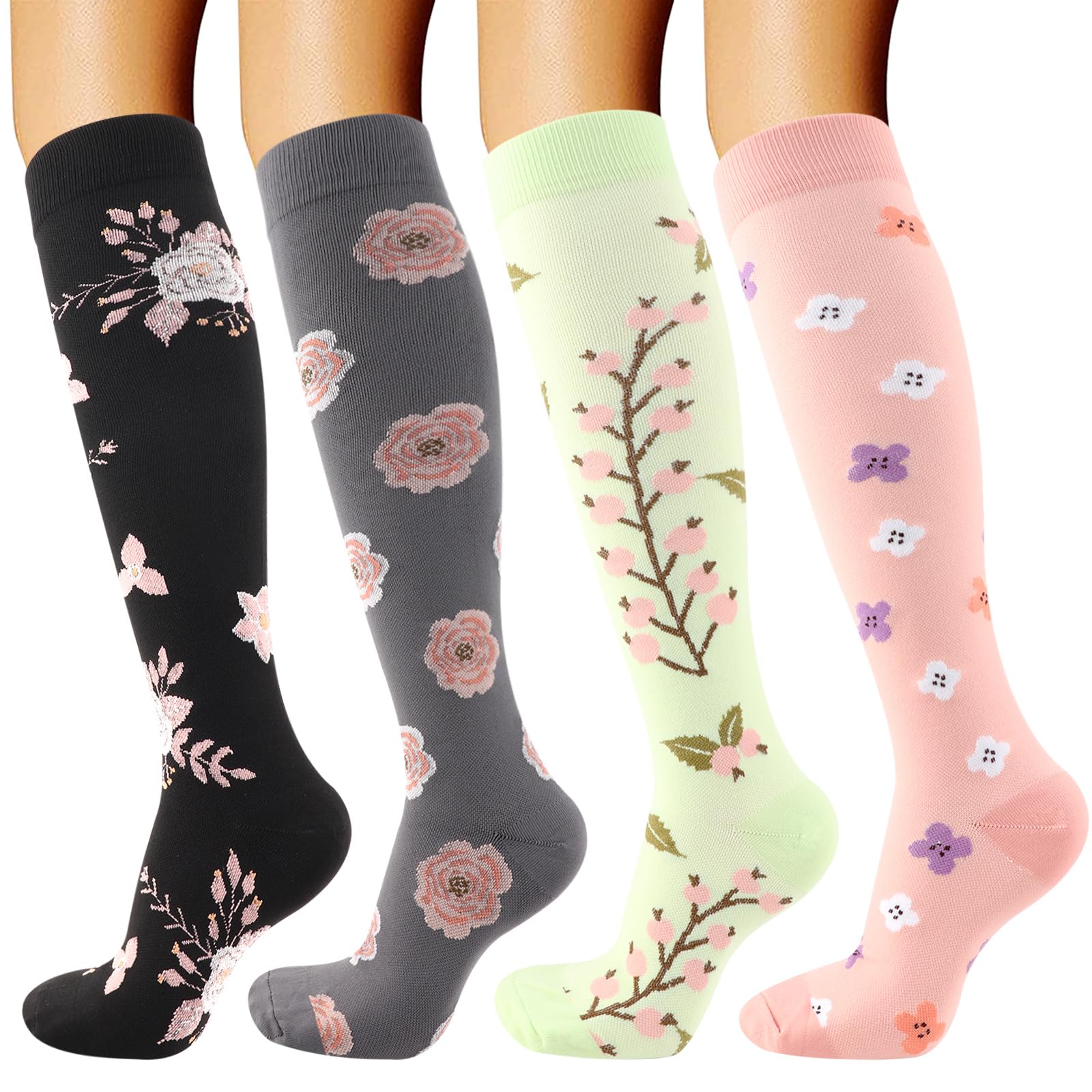 DRESHOW 4 Pares Calcetines de Compresión para Mujeres y Hombres Circulatorio Mejor Soporte para Atletismo, Running, Ciclismo, Viajar — view 24