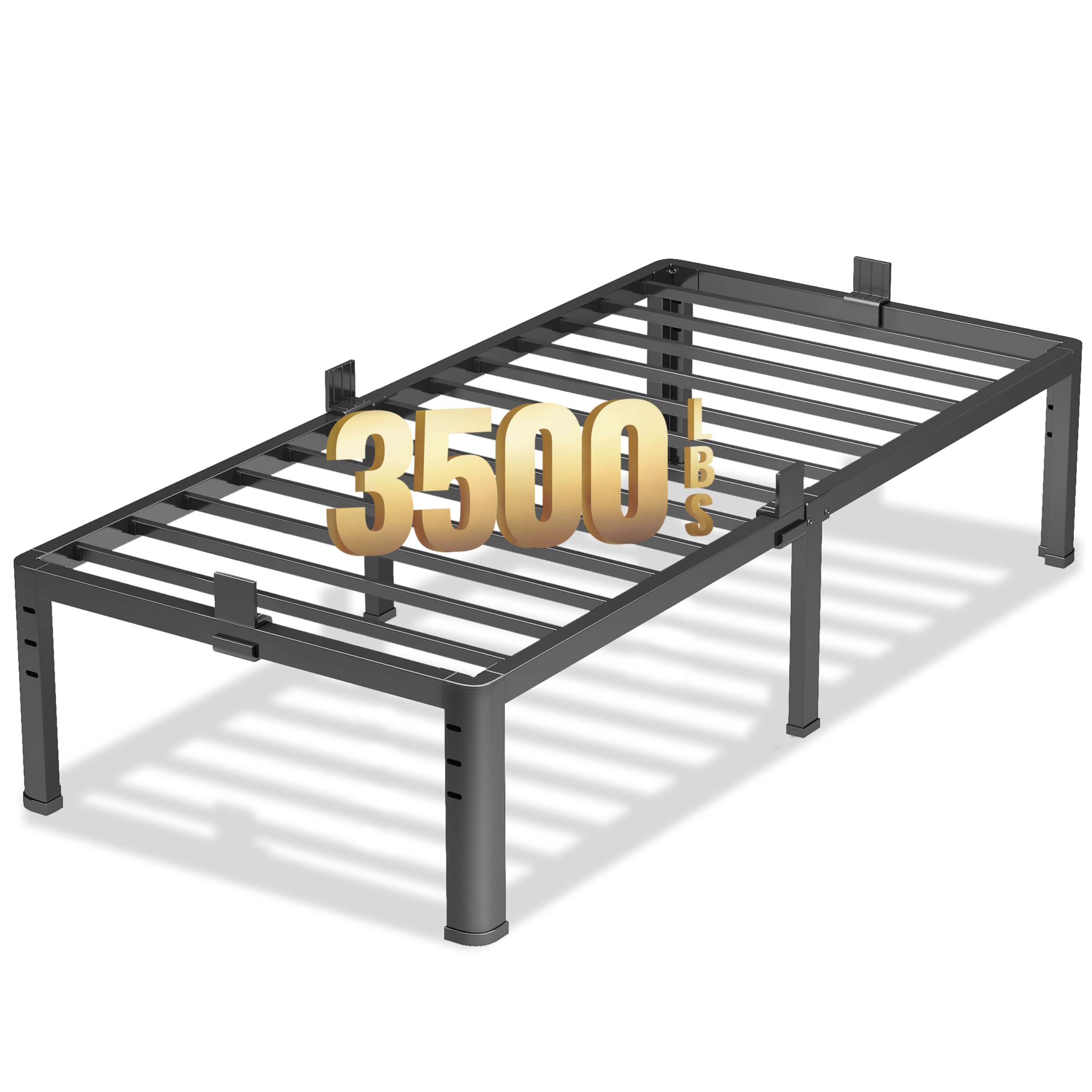 NKZ 18 Inch Metal Platform Bed Frame, Twin Size Bed Frame with Round Corner Legs, 3,500 lbs Heavy Duty Steel Slats Support, No Box Spring Needed, Easy