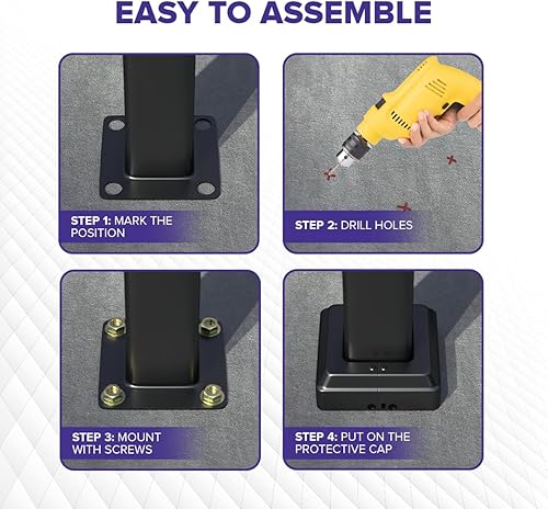 Miniatura 5 de Pasamanos de 4 a 5 escalones para escalones al aire libre, pasamanos de forma recta de 5 escalones, kit de pasamanos de acero forjado negro,