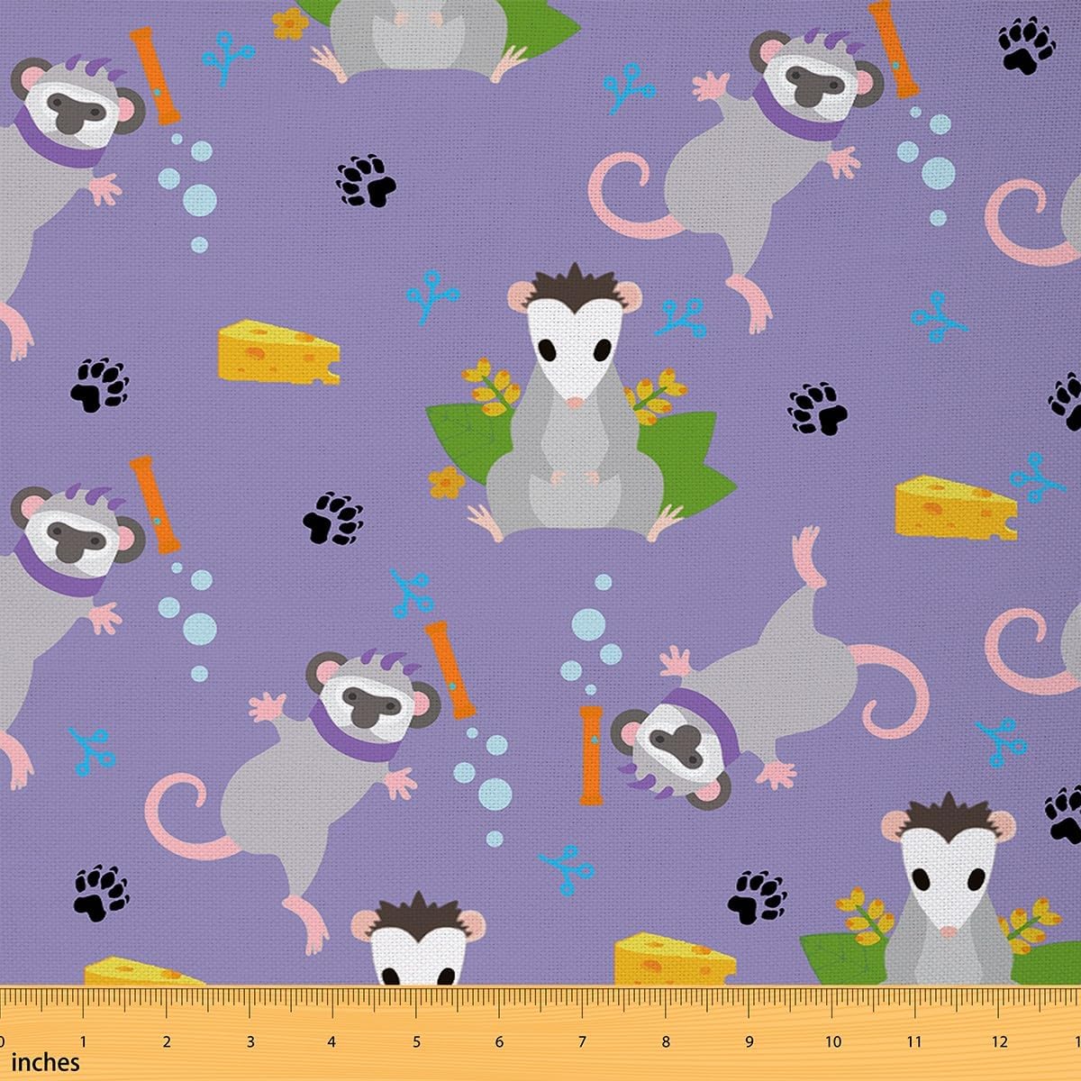 Opossum Fabric by The Yard Possums Gifts Upholstery Fabric for Chairs Sofa Possums Lover Kids Birthday Gift Possums Floral Decor Waterproof Outdoor Fabric Possum Stuffed Strawberry DIY Fabric, 3 Yards