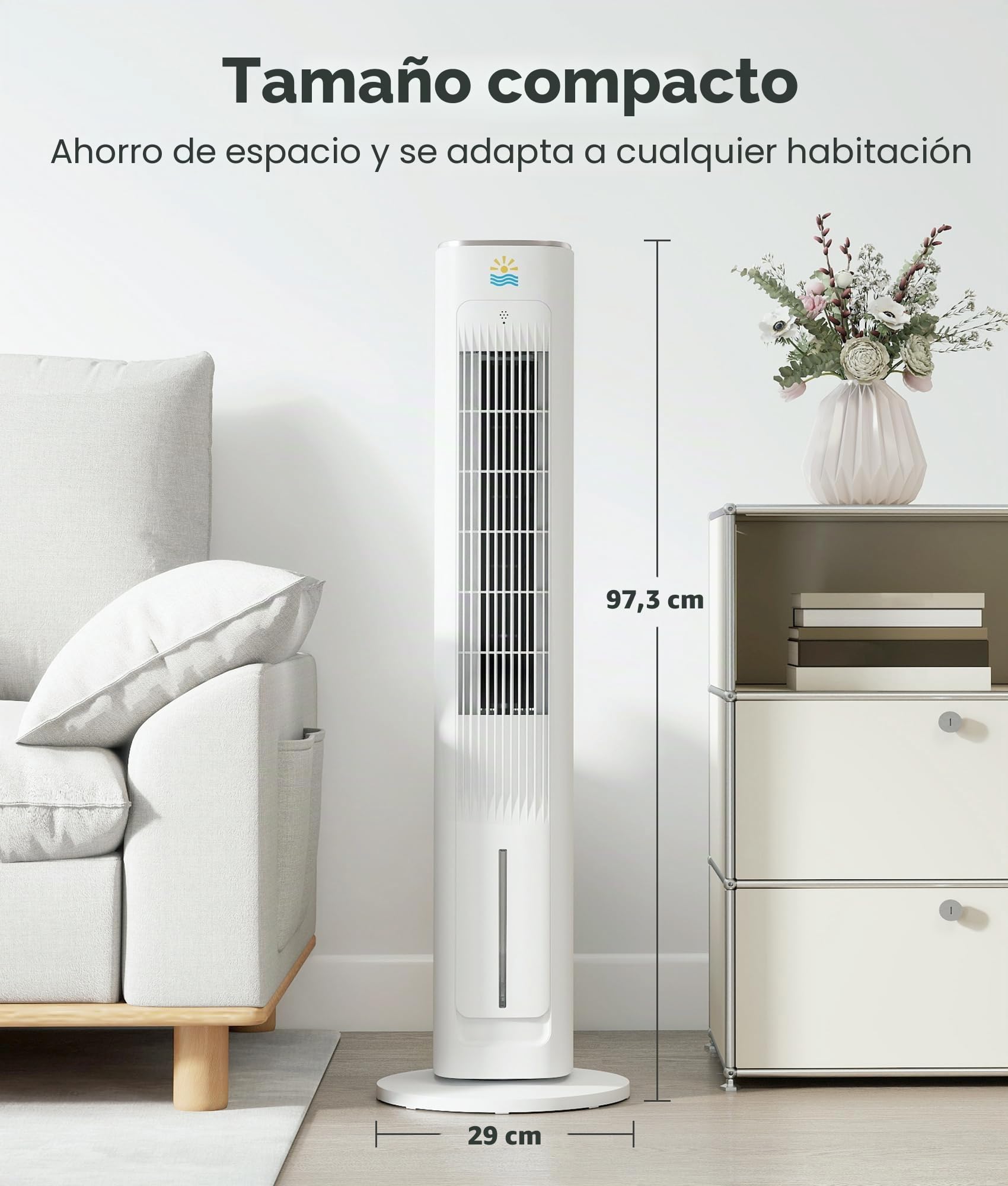 Enfriador de aire evaporativo portátil, ventiladores de enfriamiento 3 en 1 que soplan aire frío con tanque de agua de 3 l, ventilador de torre de 38 pulgadas para dormitorio