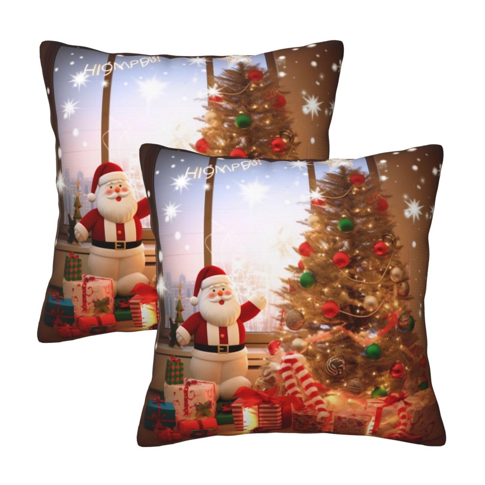 Happy Christmas Throw Pillow Cases 2 Pack Square Pillowcases Soft Pillow Protectors for Couch Livingroom Sofa Bed Office Car,30x30 CM