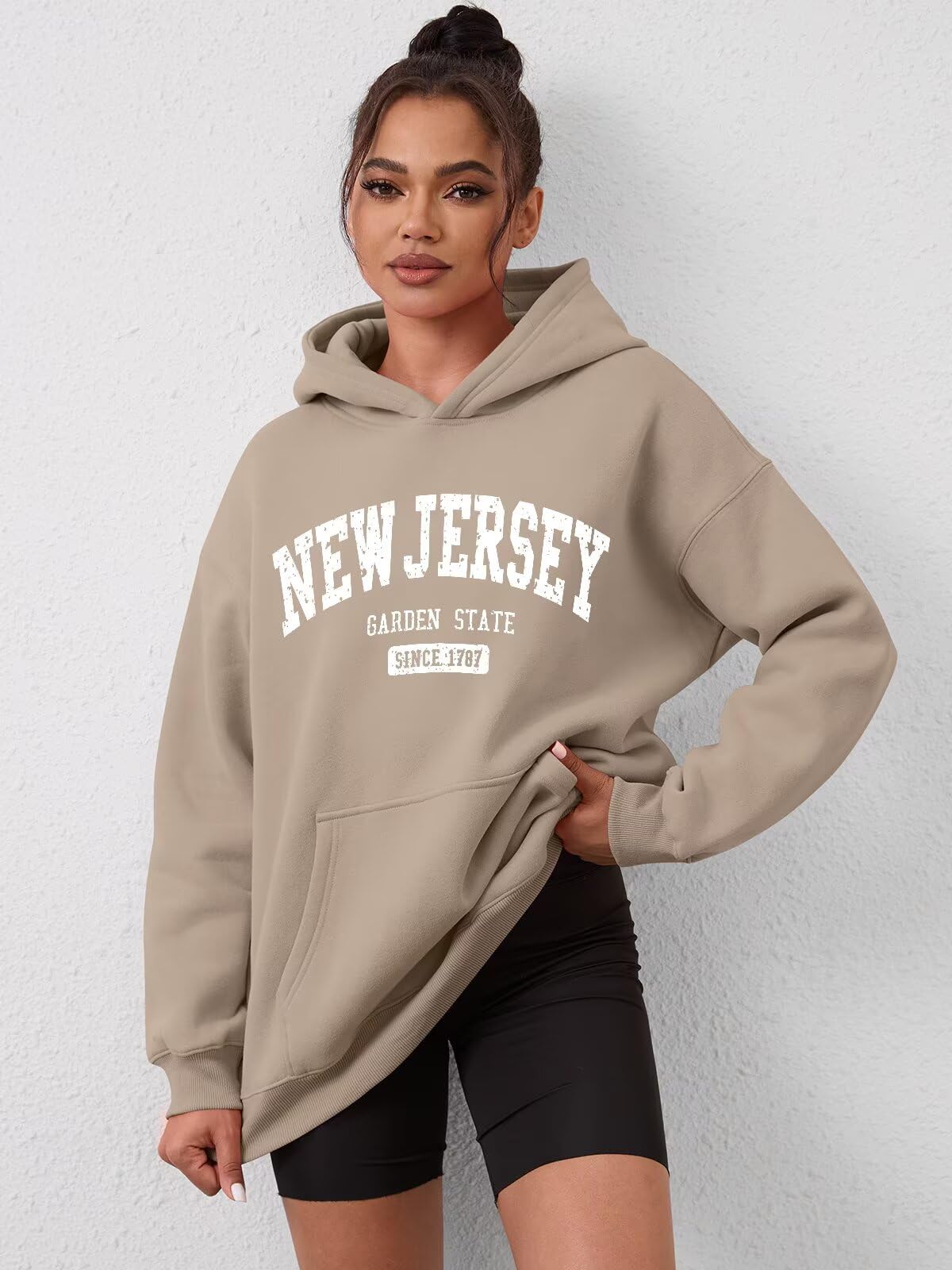 ORANDESIGNE Sudadera de forro polar con capucha de gran tamaño para mujer, con estampado de letras, de manga larga, con bolsillo 2025