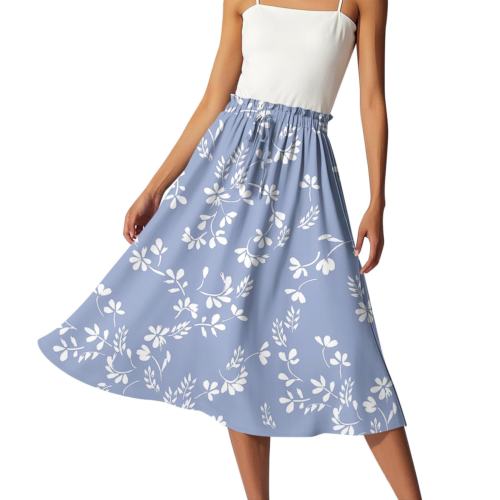 Womens Long Skirts Cute Elastic Waist Maxi Skirts Lightweight Puffy Vacation Beach Cover Up Casual Soft Flowy Skirt