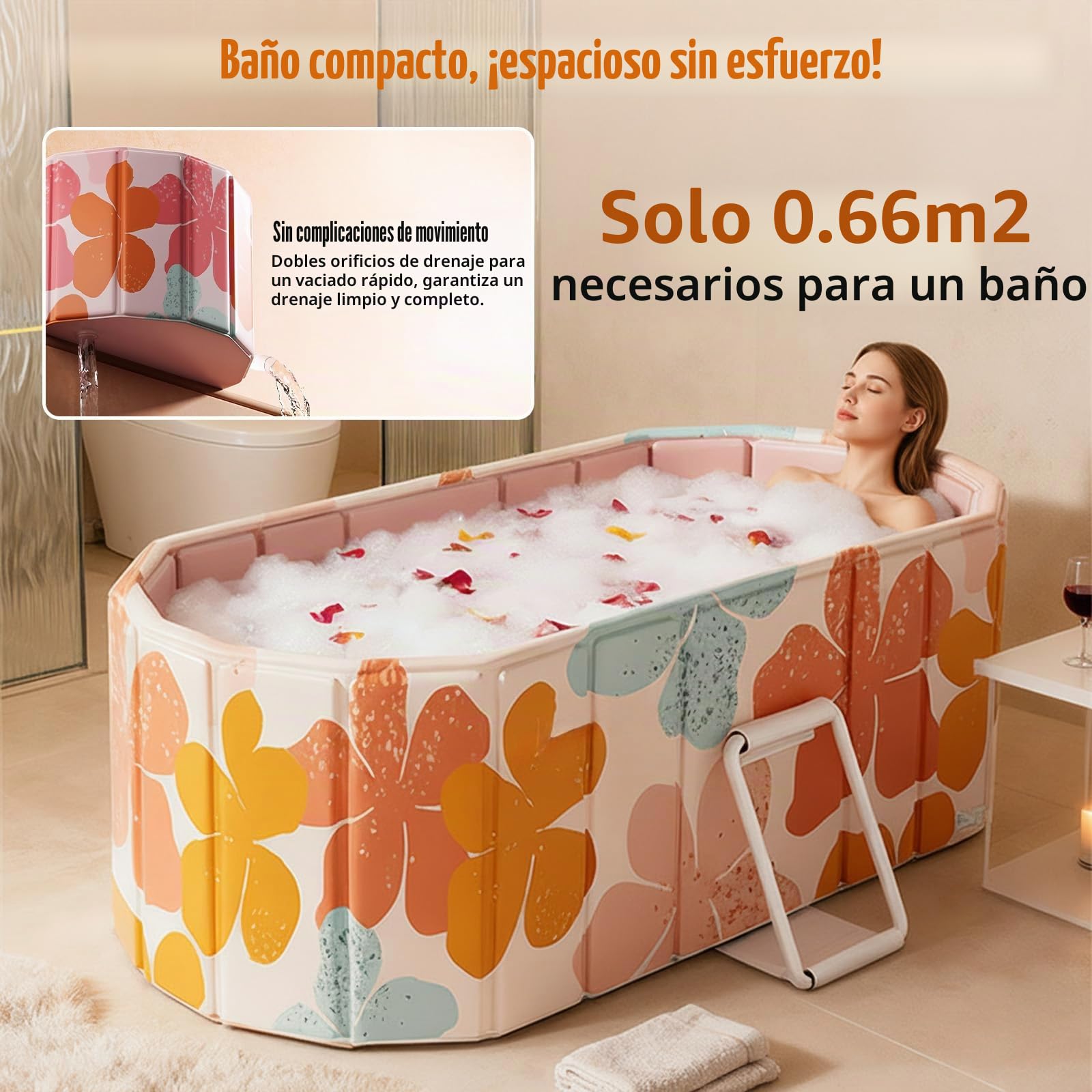 Bañera portátil para adultos: bañera de asiento plegable no inflable para mayor comodidad y relajación, bañera de hielo caliente para interiores o exteriores