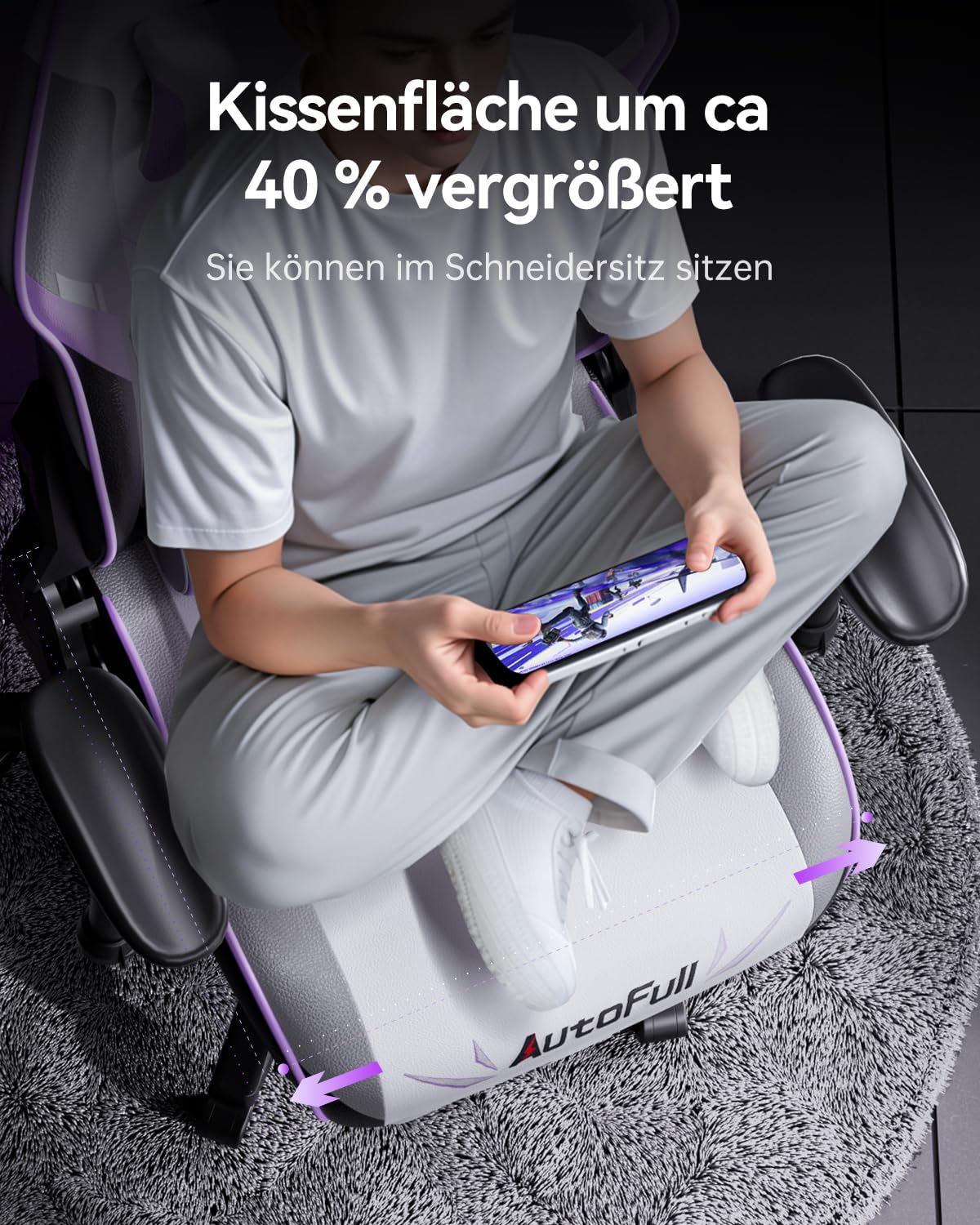 AutoFull C3 Gaming Stuhl, Ergonomisch Gaming-Stuhl mit Lordosenstütze, Höhenverstellbar & Neigungsfunktion, Gaming Stühle mit Fußstütze, Rennsitzdesign PU Leder, Weiß (Verbreitern Sitzkissen)