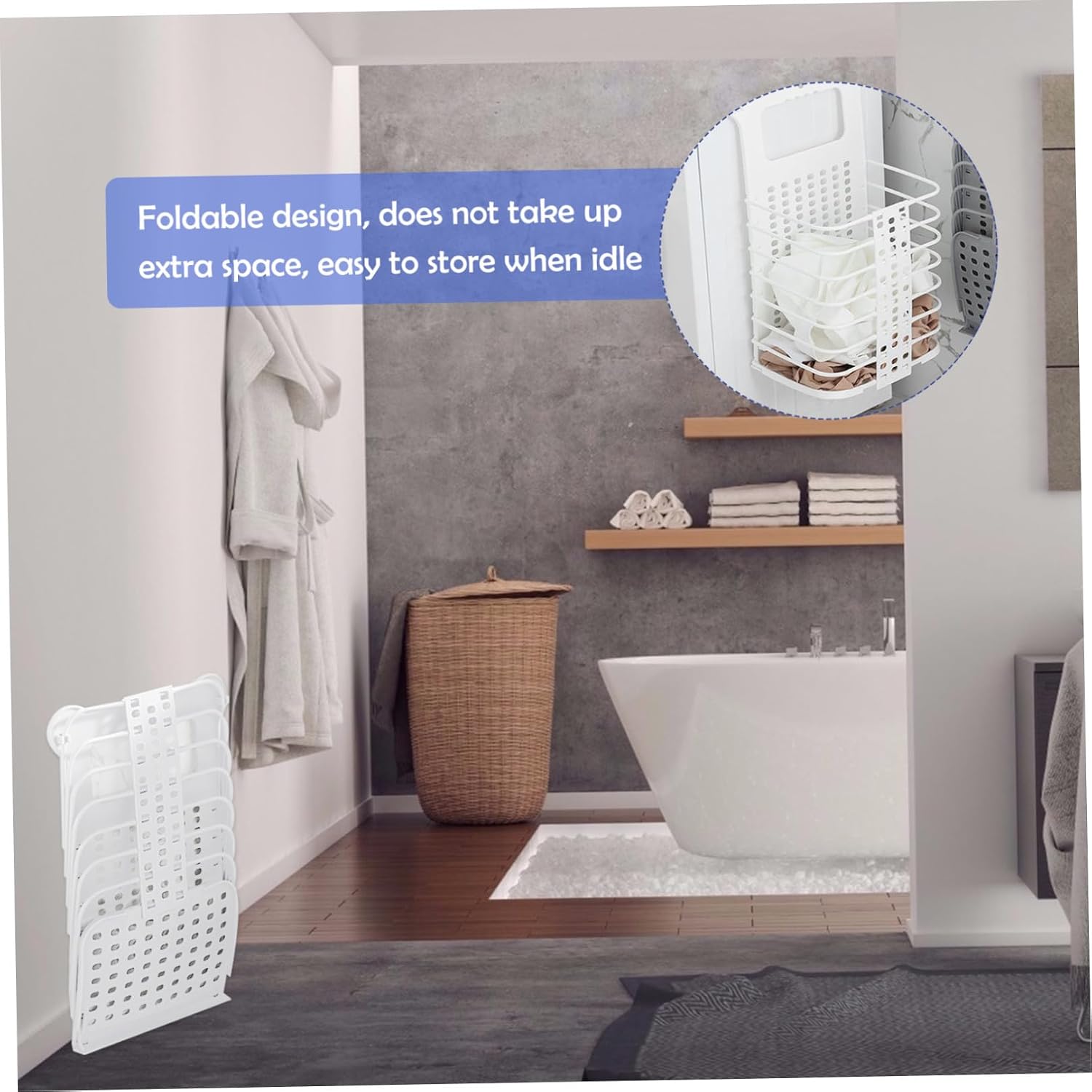 Toyvian Wall-mounted Large Laundry Basket, Foldable Plastic Clothes Basket for Bathroom Storage, Hanging Dirty Clothes Hamper for Home Organization