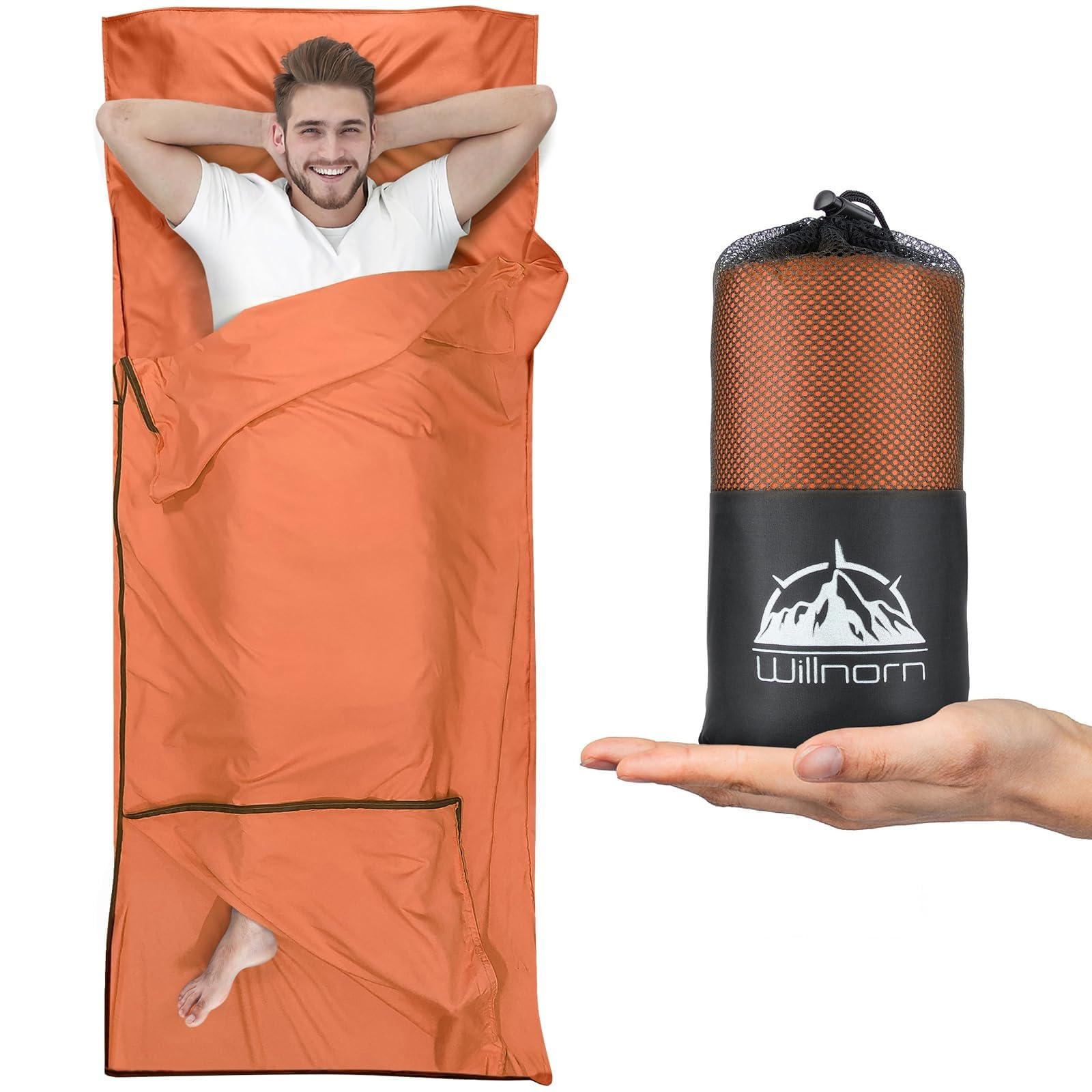 Drap De Sac De Couchage Willnorn 2 En 1 – Microfibre Ultra-légère Et Compacte – Pour Randonnée, Auberges, Refuges – Taille XL 220 X 95 Cm – Été, Respirant Et Hygiénique