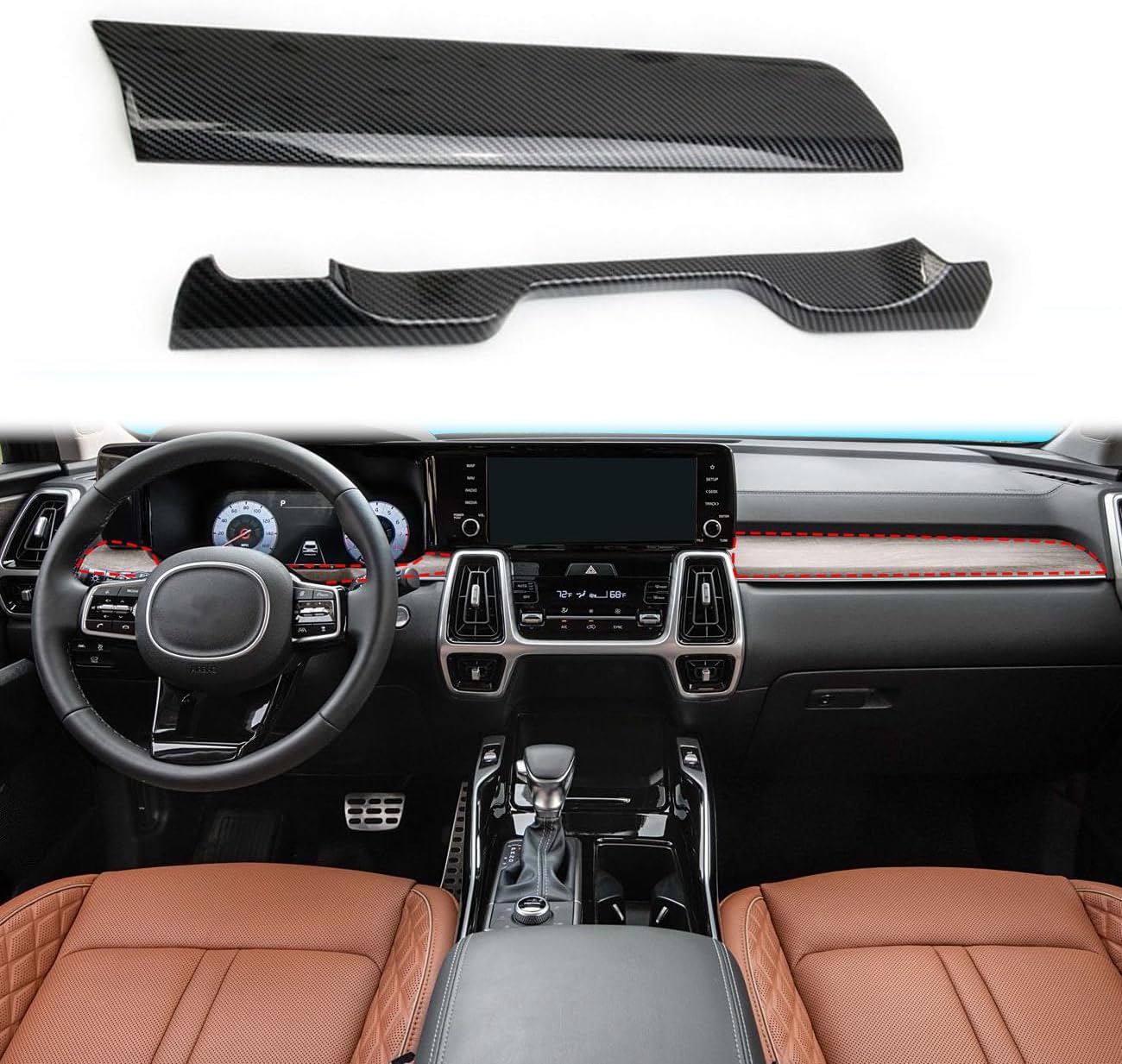 Korlot Carbon Fiber Style Center Console Dashboard Cover Trim Accessories for 2021-2023 KIA Sorento