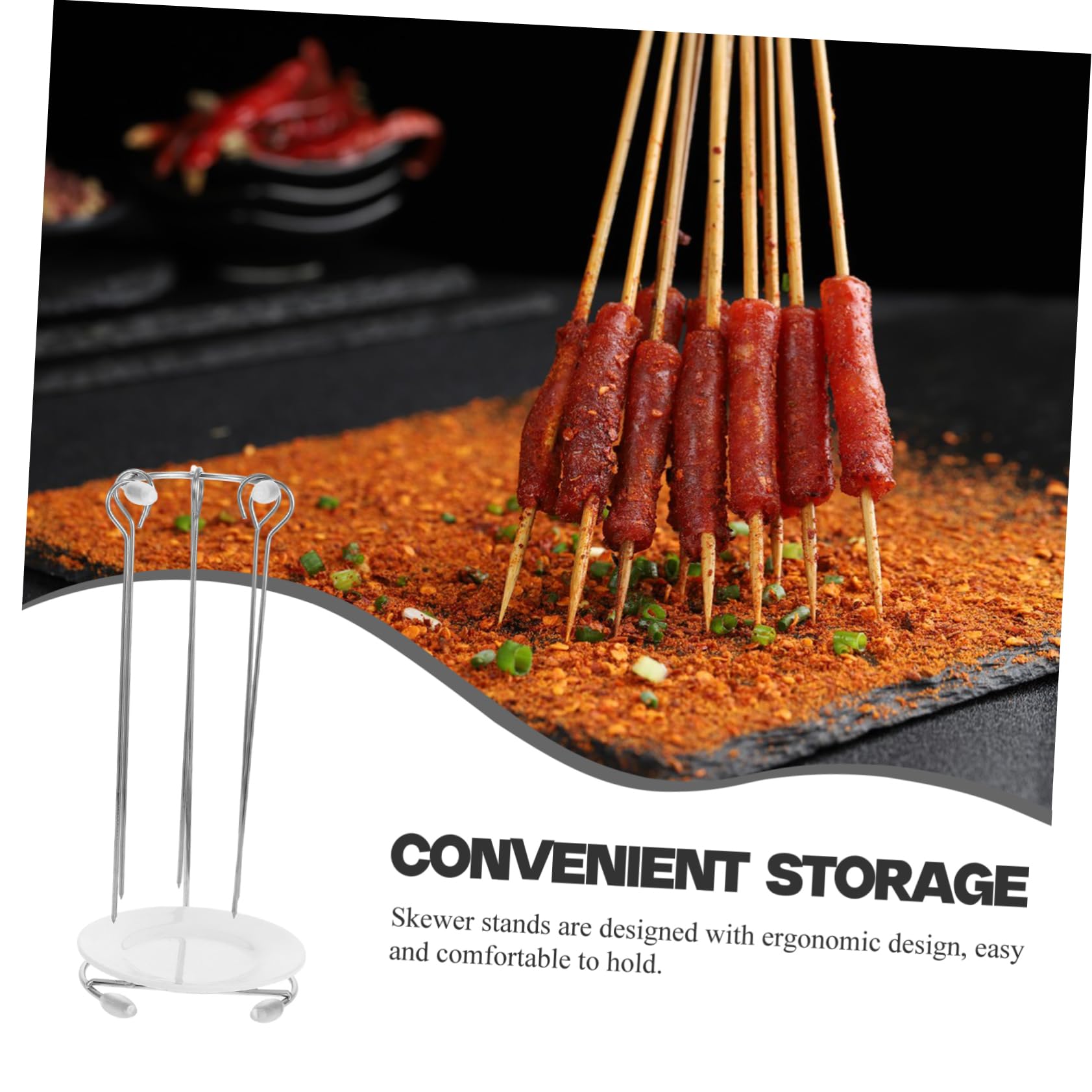 POPETPOP Supporto per Spiedini in Acciaio Inossidabile Resistente per Barbecue All'aperto, Grucce Porta Spiedini con 5 Aghi, per Grigliate, Picnic e Campeggio, Facile da Pulire