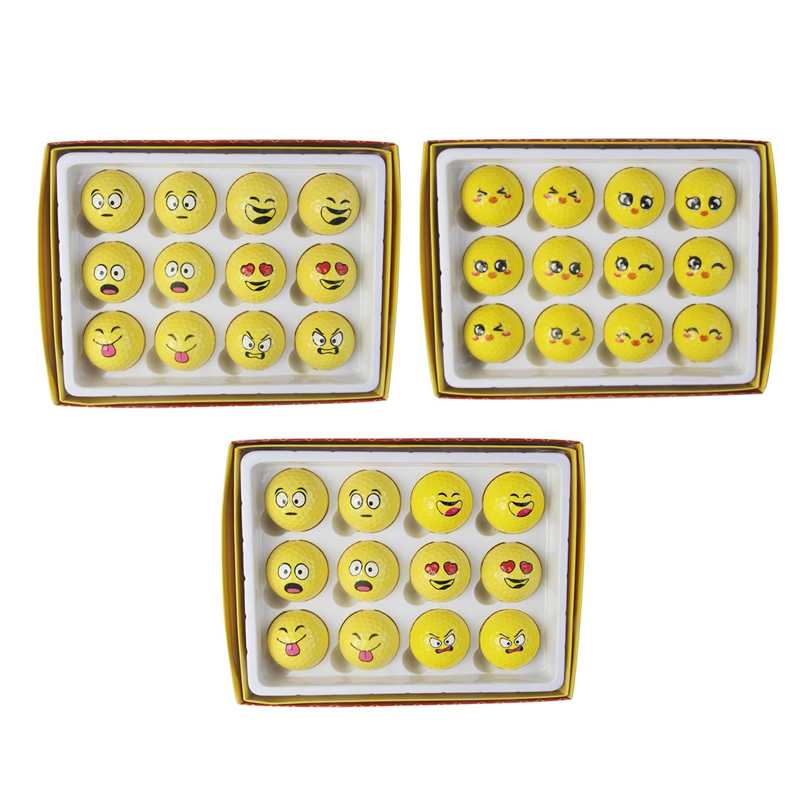 12 Stück Neuheit Übungs Golfball, lustig, gelb, Übungs Golfball, schöne Emotion, Gesicht, Golfzubehör, lustig