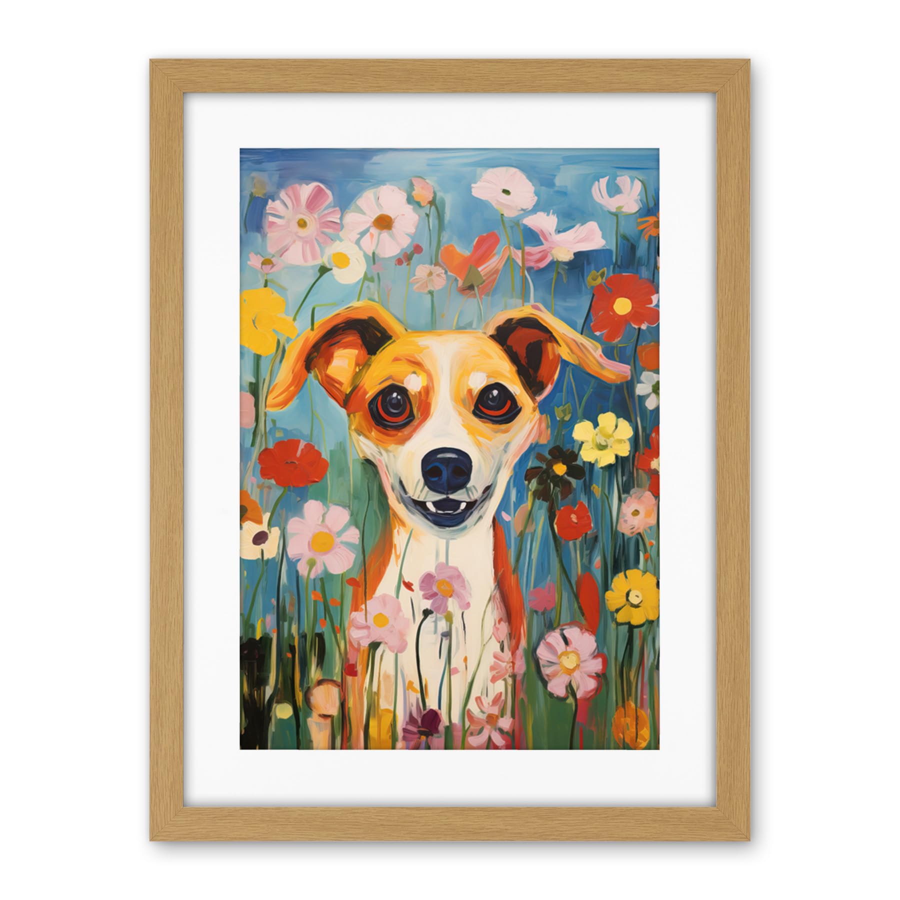 Artery8 Chihuahua in the Wildflowers Artwork Colourful Meadow Dog Portrait Artwork Framed Wall Art Print 18X24 Inch