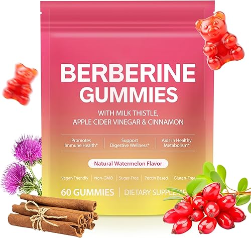 Gomitas complejas de berberina (sin azúcar) con canela de Ceilán, cardo mariano, suplemento de berberina AMPK para metabolismo, energía, salud