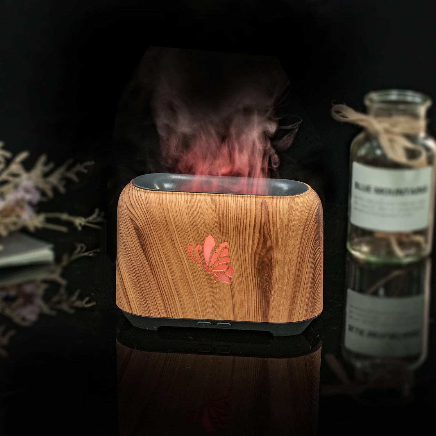 per Uso Domestico Umidificatore a Fiamma, previene la secchezza Umidificatore con diffusore di Fiamma 150 ml for Auto for Ufficio (Grana Chiara)(Light Grain)