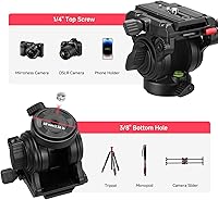 Vista 6 de Avella Cabezal fluido de trípode de video con placa de liberación rápida, ligero y resistente, compatible con Manfrotto, carga máxima de 13.2 lb/6