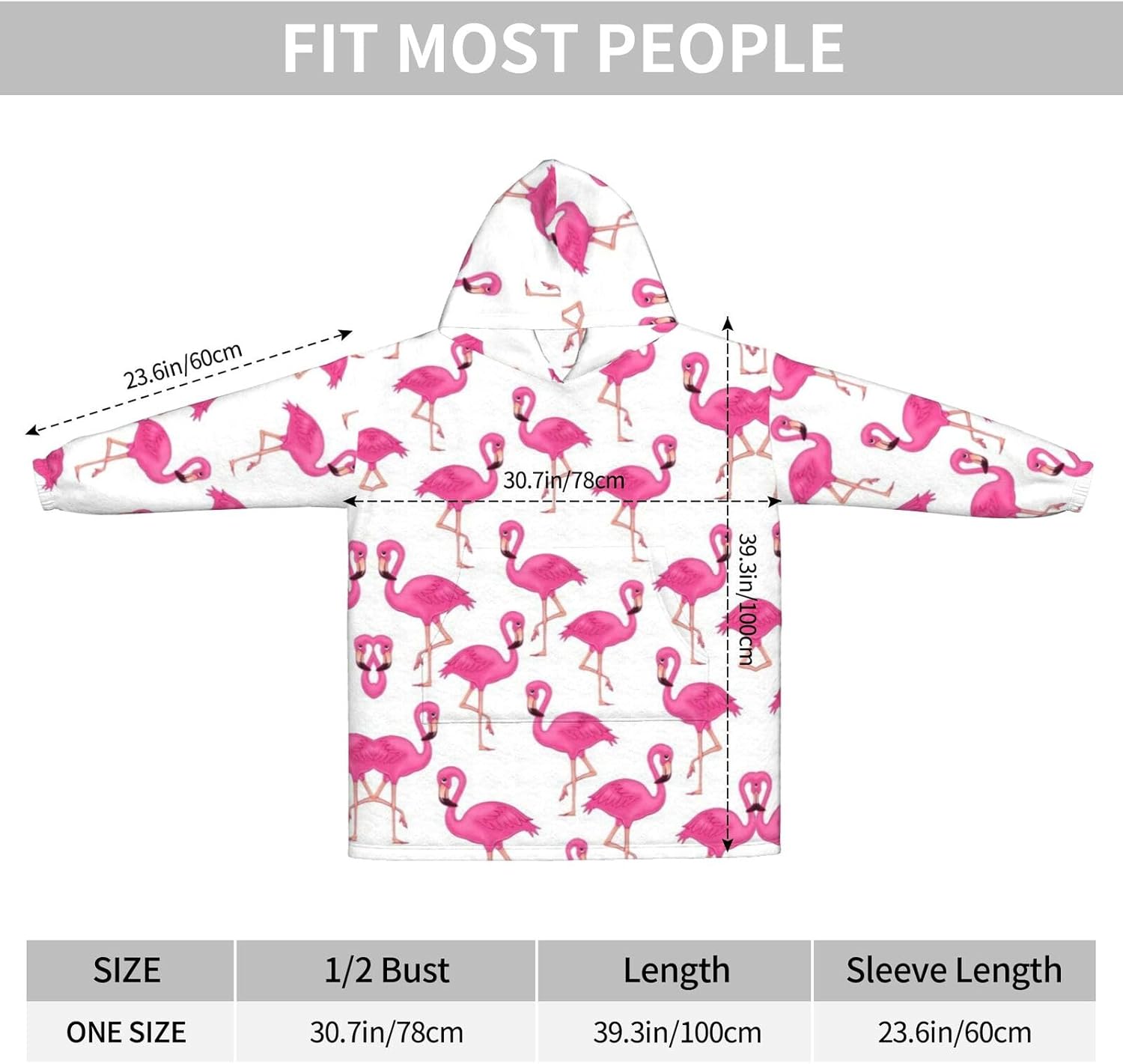 Flamingo Print Blanket Hoodie Fleece Sweatshirt Blanket With Sleeves And Pockets