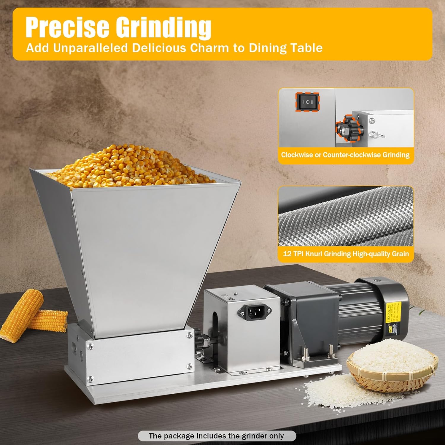 Grain Electric Grinder Mill, 110V 60W Grain Mill Malt Crusher for Rice Corn Coffee, Wheat Feed Multifunctional Milling Machine Stainless Steel Roller 4 Hoppers