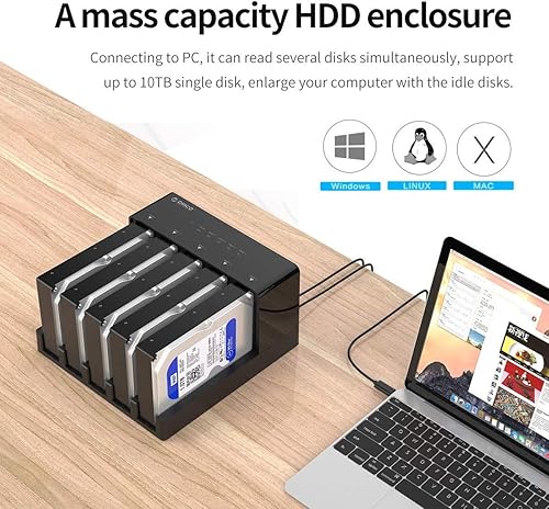 Miniatura 6 de ORICO Estación de acoplamiento de disco duro USB 3.0 de 5 bahías con clonación sin conexión para SSD SATA HDD 2.5/3.5 Máximo hasta 90 TB Plug and