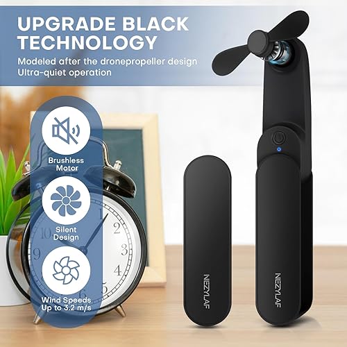 Miniatura 9 de Nezylaf Mini ventilador de mano, mini ventilador silencioso recargable de 2 velocidades 9-15 horas de trabajo, ventilador de bolsillo pequeño USB