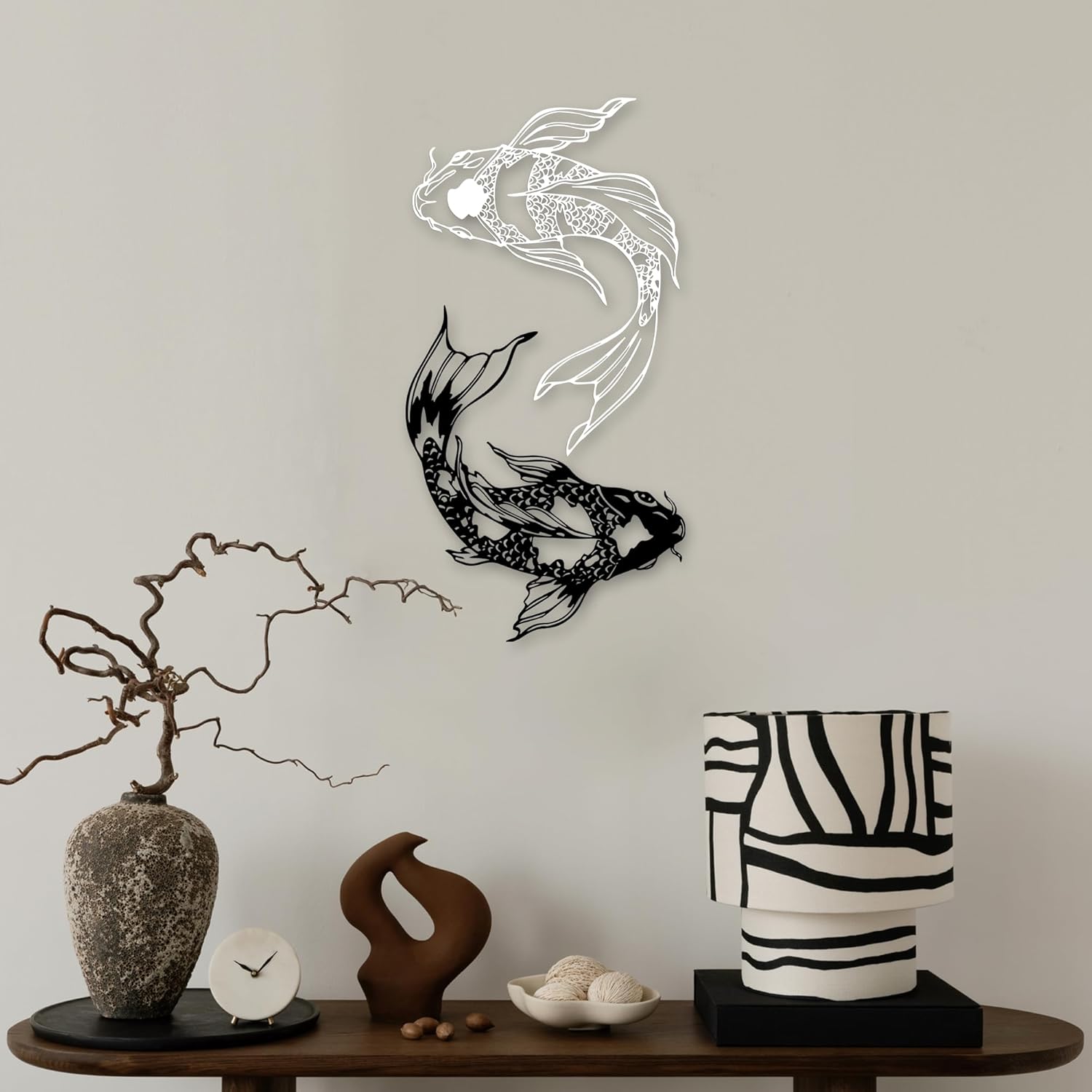 Xedatric Black & White Koi Fish Metal Wall Art,Yin Yang Koi Decor with Japanese Inspired Design,Rust Resistant Koi Fish Wall Art for Zen Spaces