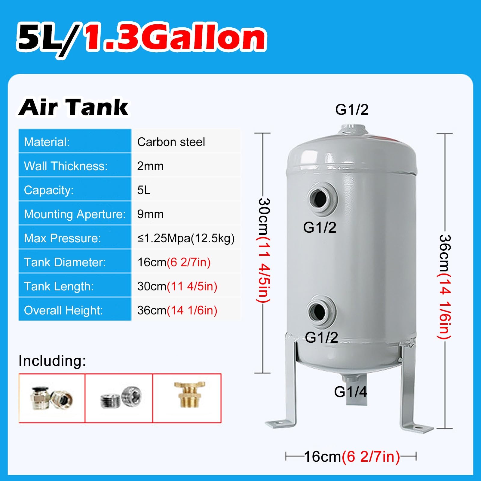 Réservoir récepteur de compresseur d'air industriel, récipient à pression pneumatique vertical avec support de montage, capacité de stockage de 37 litres