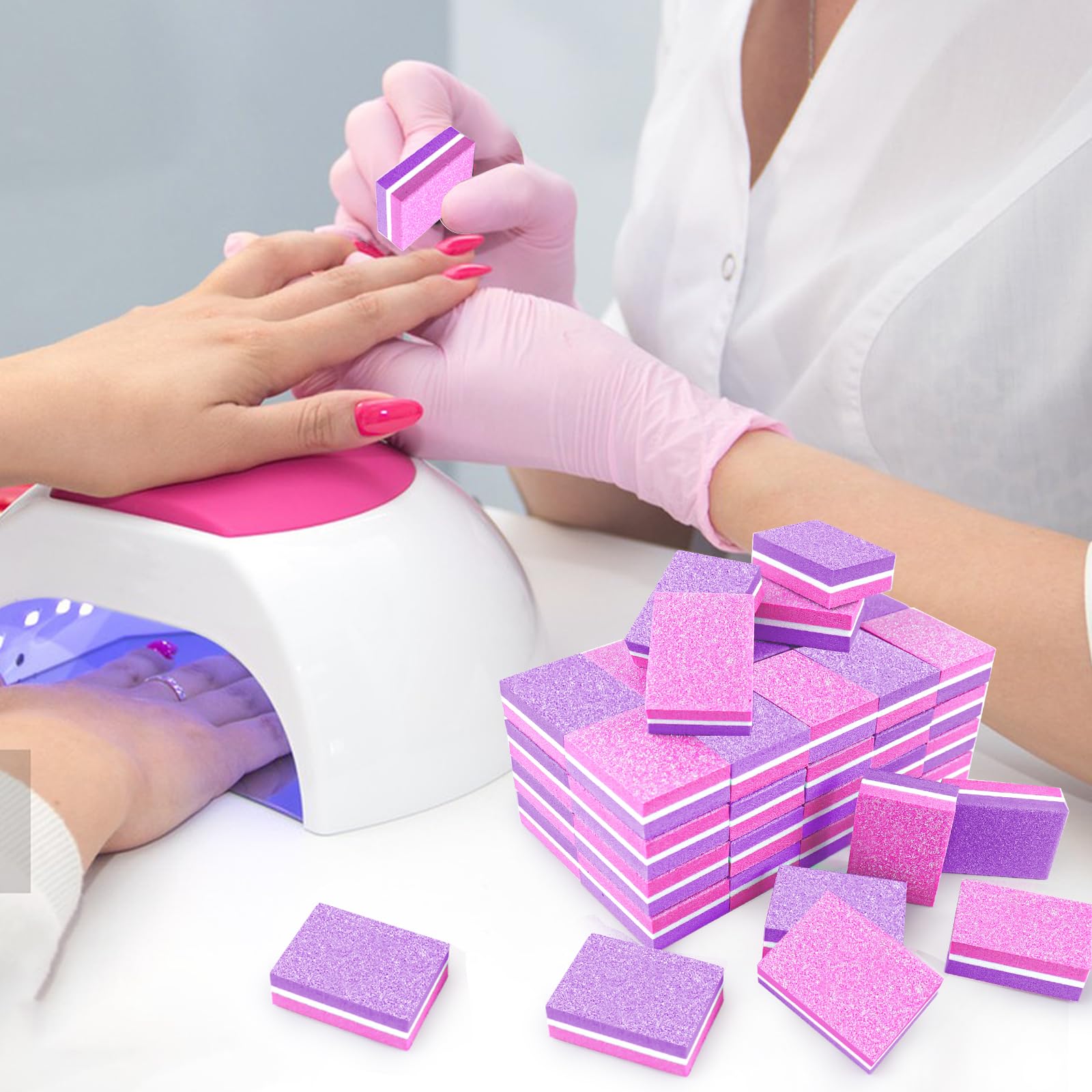 50 pulidores de uñas de esponja, mini limas de uñas de grano 100/180, mini lima de uñas de bloque pulidor para uñas acrílicas y naturales, bloques de pulido de doble cara para manicura y pedicura
