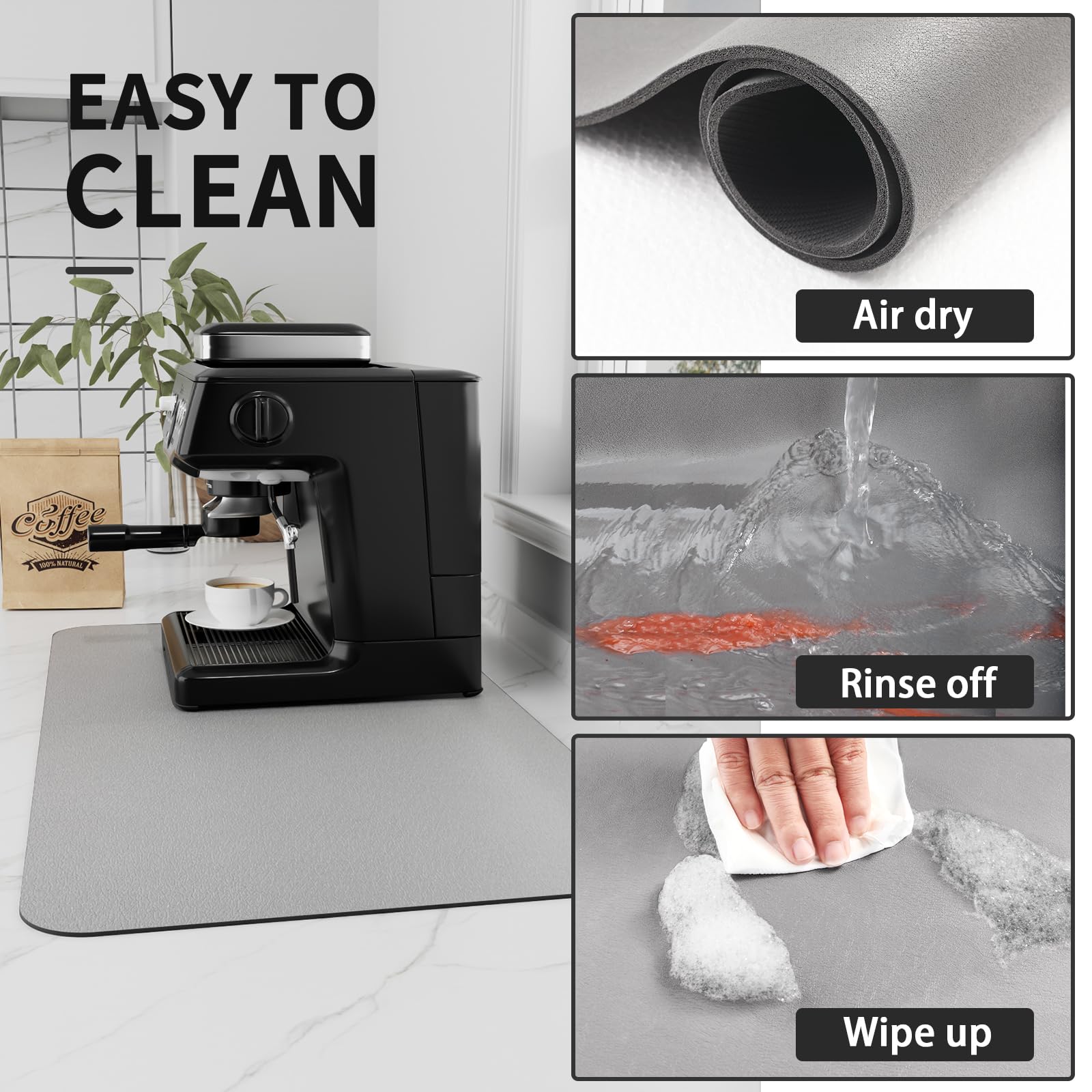 HotLive Alfombrilla para cafetera, encimera de cocina, bar, secar platos, accesorio ideal para debajo de máquinas de expreso, absorbente, oculta las manchas, con base de goma