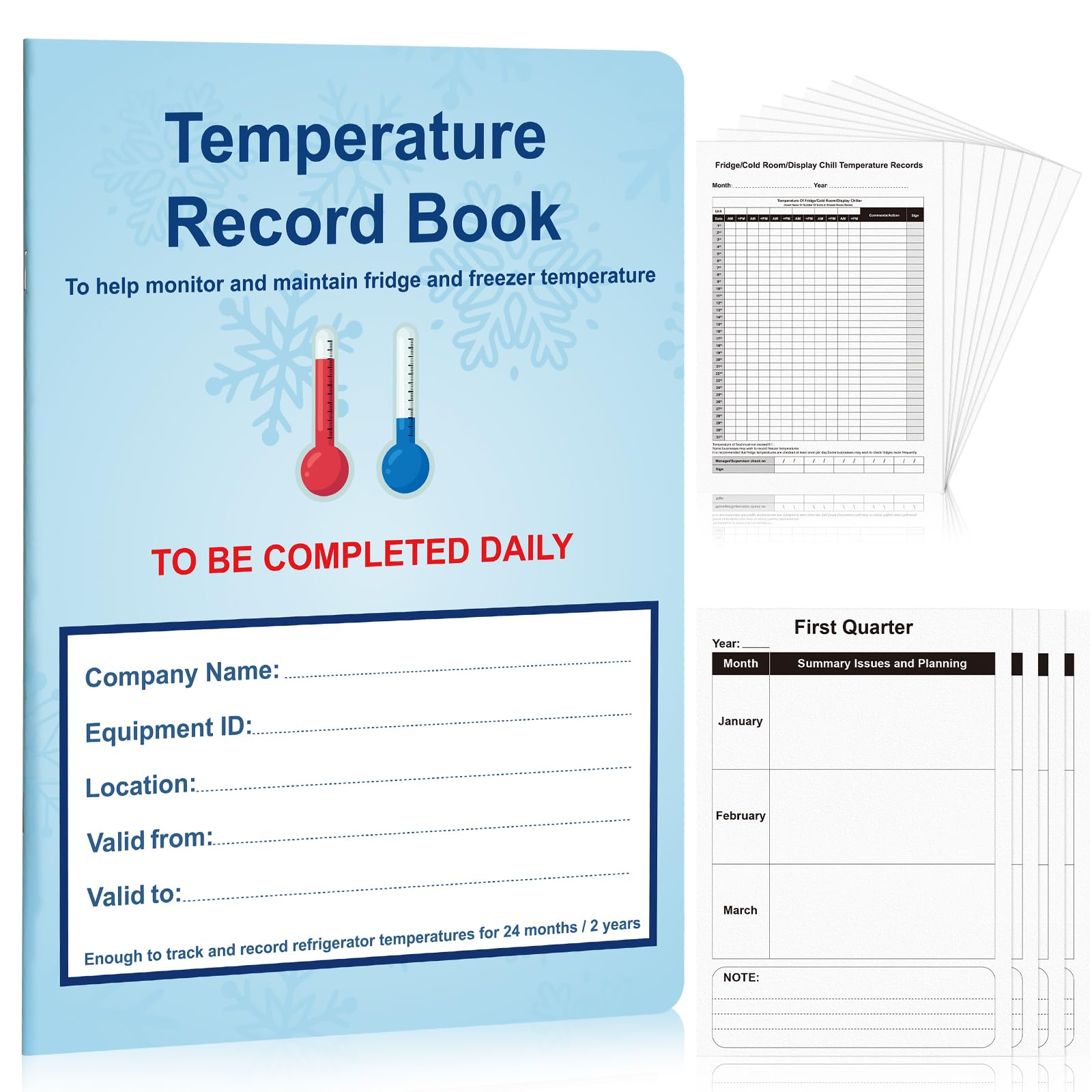 1 Pack Fridge Temperature Record Log Book A4 21x29.7cm Food and Fridge Temperature Recorder 32 Pages Food Hygiene Record Book for Health and Safety Restaurants Hotels Commercial Kitchens