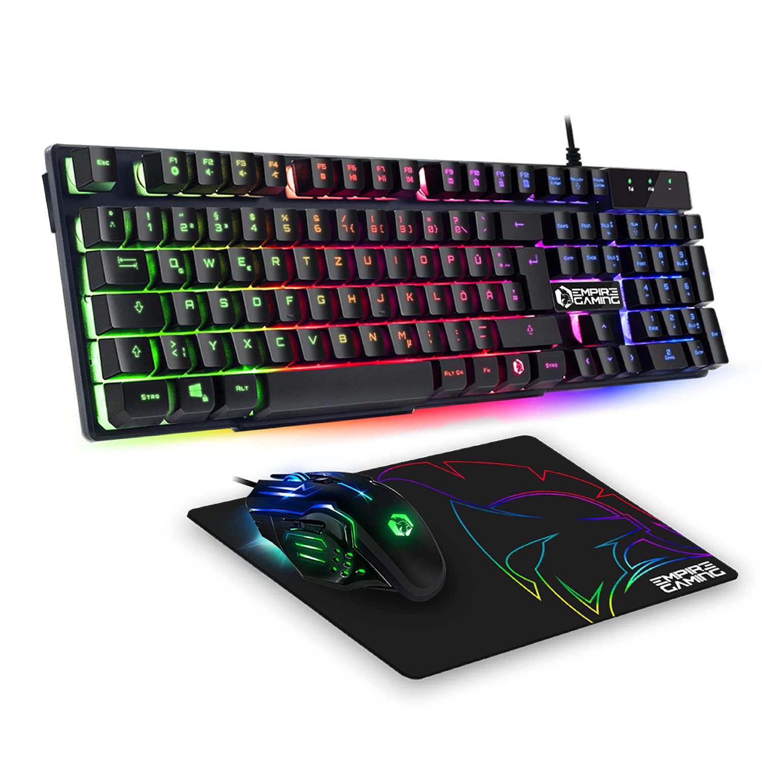 EMPIRE GAMING - Pack 3 in 1 MK800 - Gaming-Tastatur QWERTZ Deutsche RGB 105 Tasten 19 Anti-Ghosting-Tasten -Ergonomische RGB Gamer-Mouse 2400 DPI -Mousepad -PC PS4 PS5 Xbox One/Series Mac