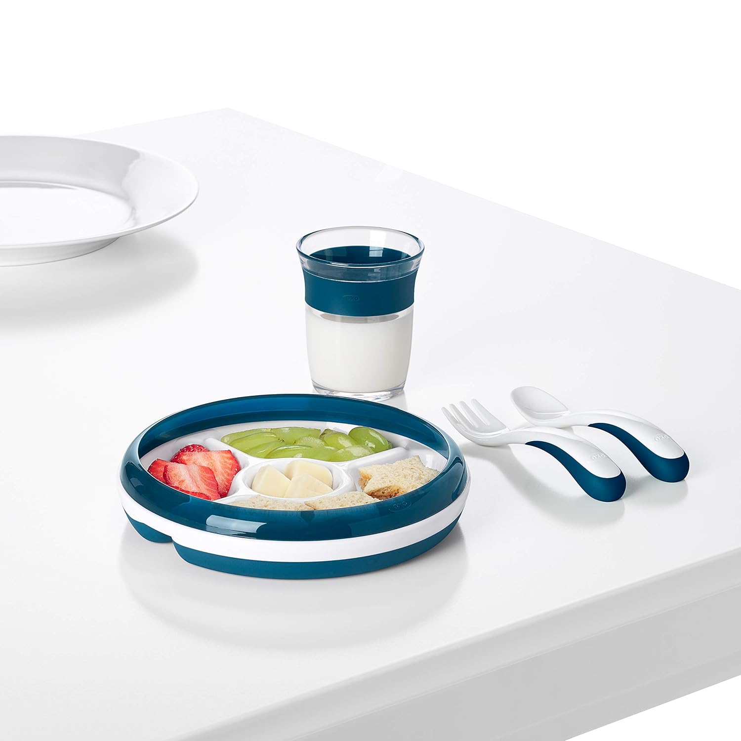 OXO Tot Divided Plate with Removable Training Ring and Dipping Center, Navy