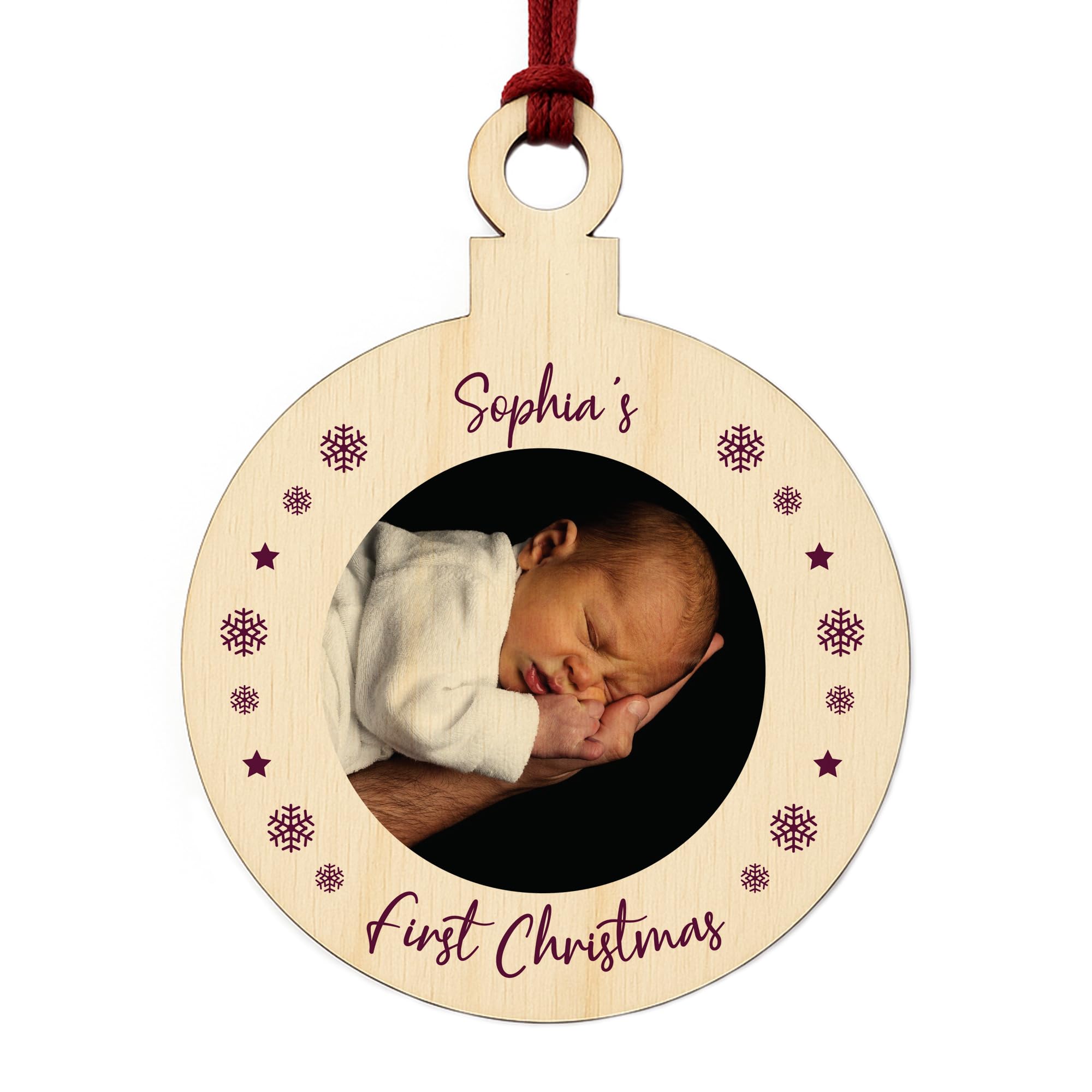 First Christmas Bauble Tree Decoration PERSONALISED Photo Newborn Baby Gift