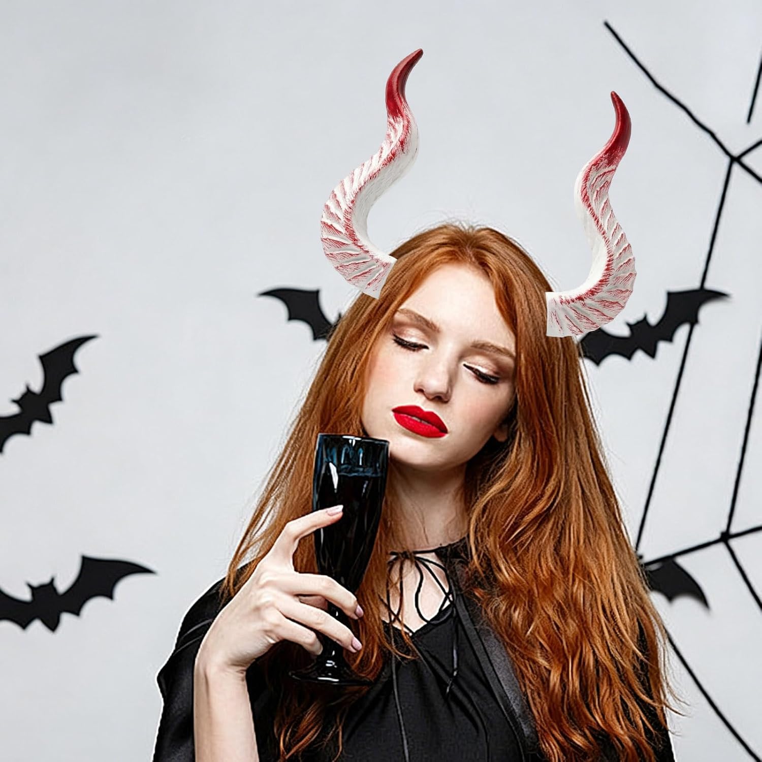 Halloween Devil Horns Headband,Demon Horns Halloween Costume Headpiece,Gothic Cosplay Hair Accessory Halloween Decors