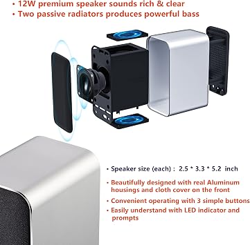KEiiD Renewed Bluetooth Computer Speakers with Aluminum Housing PC Speakers for Laptop Desktop Gaming Stereo Wireless Speaker