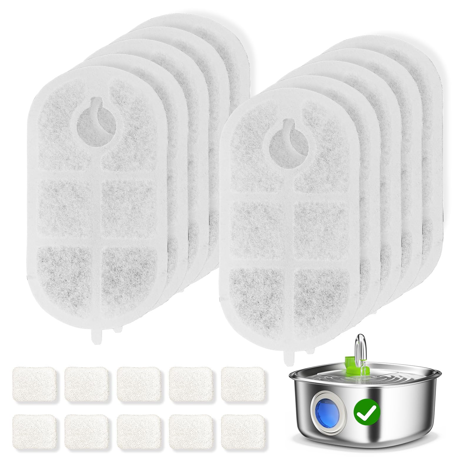 APD APETDOLA Dog Water Fountain Filters for FS20 Dog Water Fountain, 10 Pack Filters with 10 Pack Sponges Set, 5 Layer Replacement Filters for SL Tap