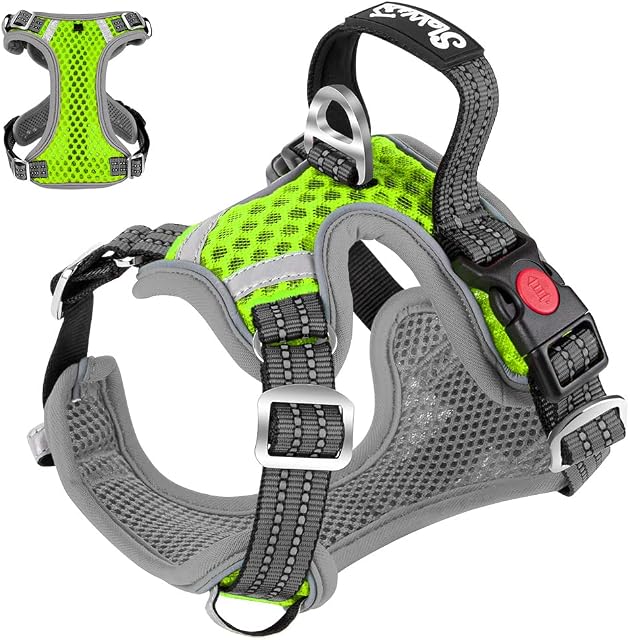 Eyein Dog Harness Medium, Air Mesh Breathable Adjustable Reflective Vest, No Pull Escape Proof Sports Puppy Harness with Lockable Buckle & Padded Soft Handle for Training or Walking (Green,M)