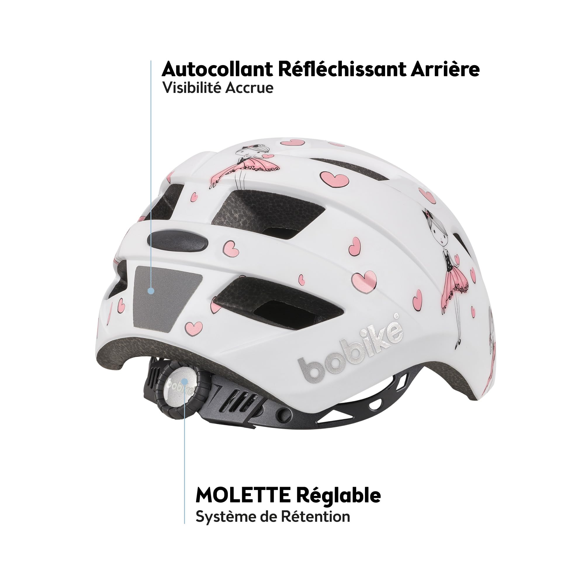 Bobike Casque Kids Plus 8742000006 – Casque Vélo Bébé et Tout-Petit, Multisport avec 11 Aérations, Bandes Réfléchissantes, Moustiquaire, Ajustement Réglable, XS, 2–3 Ans, 46–52 cm, Ballerine