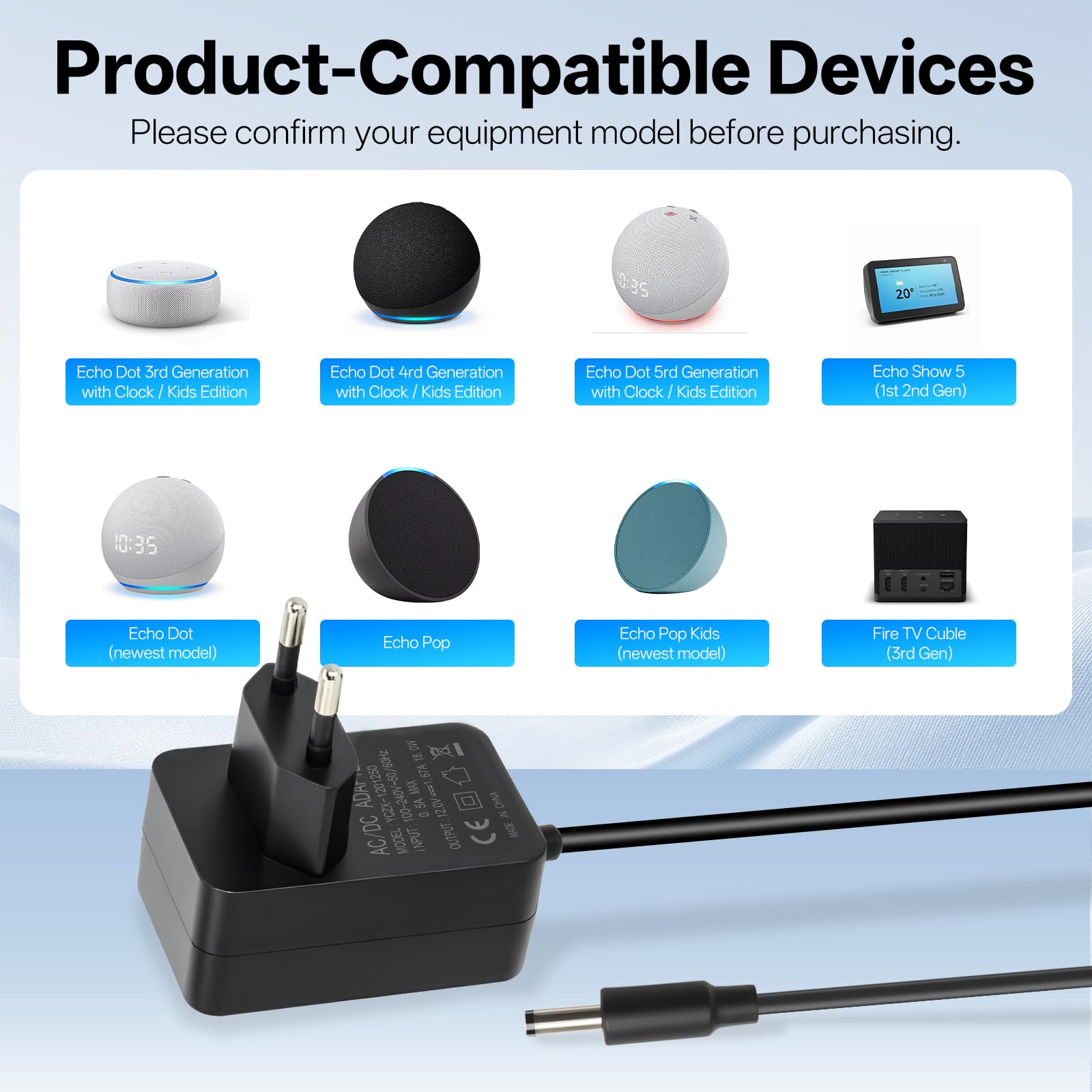 Gonine 15W voedingsadapter voor Echo Dot, Echo