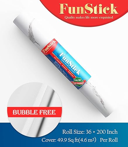 Miniatura 8 de FunStick Papel de contacto de mármol blanco grueso de 24 x 394 pulgadas para encimera, papel de contacto para encimeras de cocina, baño,