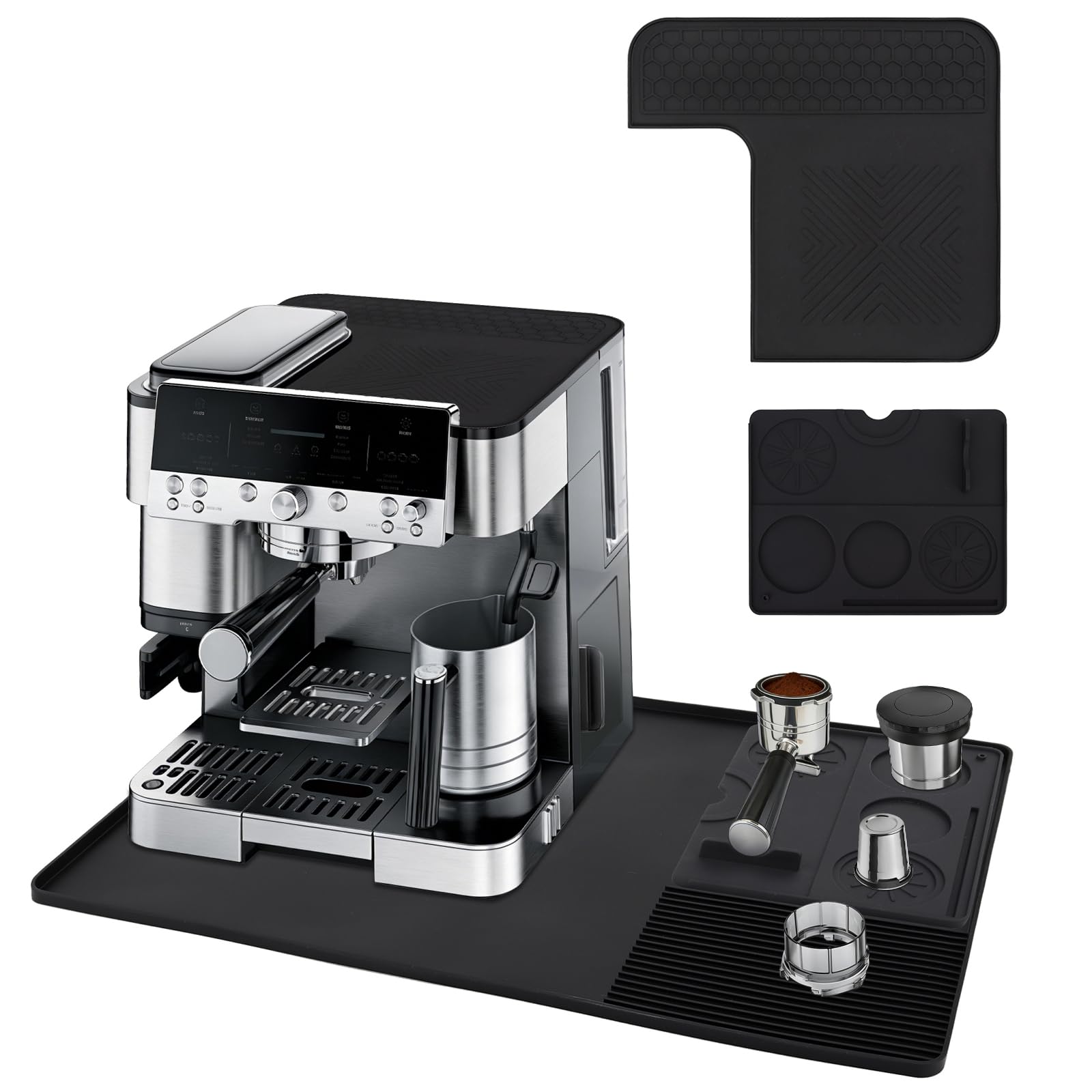 Sgizoku 3PCS Silicone Coffee Machine Mat,Detachable Tamp Mat,Silicone Top Mat for Ninja Espresso Machine,Fits for Most Countertop Coffee Machines, Non Slip Heat-Resistant Coffee mat with Raised Edges