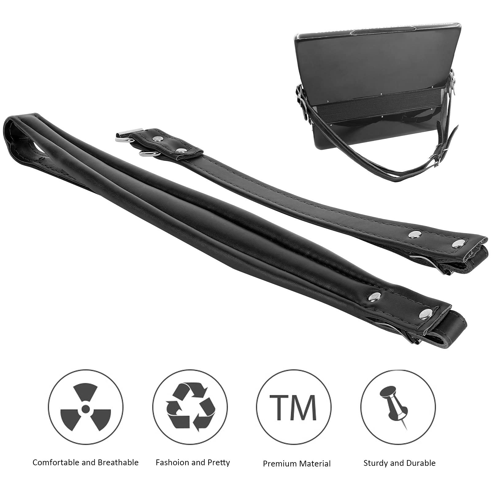 Accessoire accordéon, sangles réglables en cuir PU Sangles accordéon confortables et douces noires pour accordéon 16-120 basses(44 * 8 * 5cm-le noir)