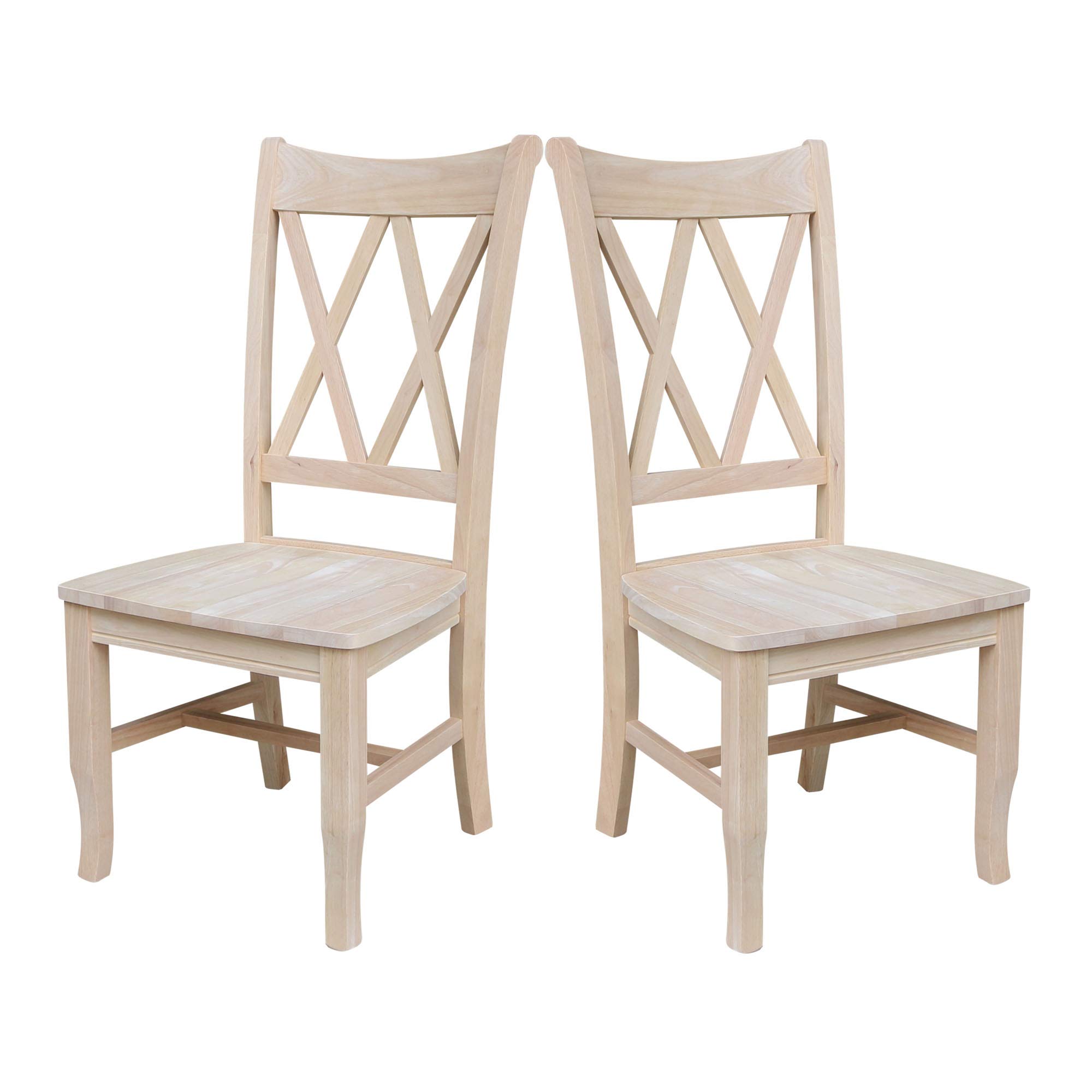 IC International Concepts, Set of 2 Double X-Back Dining Chairs, Armless, Real Wood, Kitchen/Dining/Accent, 19.9"W x 22"D x 41.3"H, 225 Lbs Wt. Capacity, DIY, Paint/Stain In Any Color, Unfinished