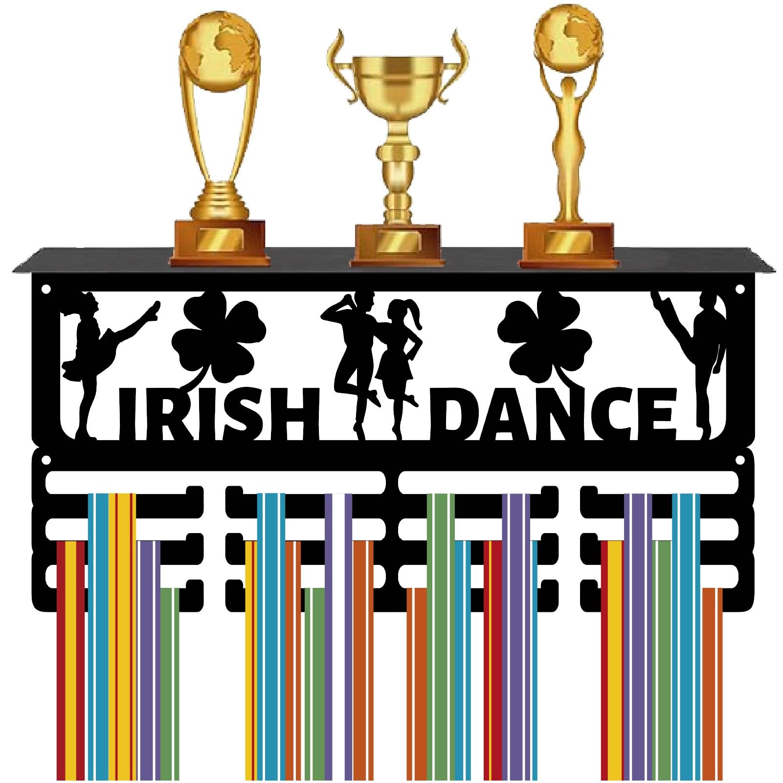 Soporte de metal para medallas de baile irlandés con estante y trébol