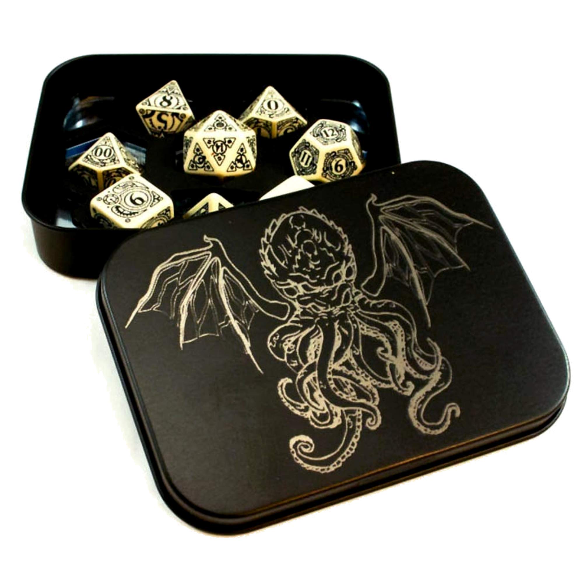 Dice Chamber–Laser Etched Metal Dice Storage~ Color and Design Options (Emerald Green, Cthulhu)