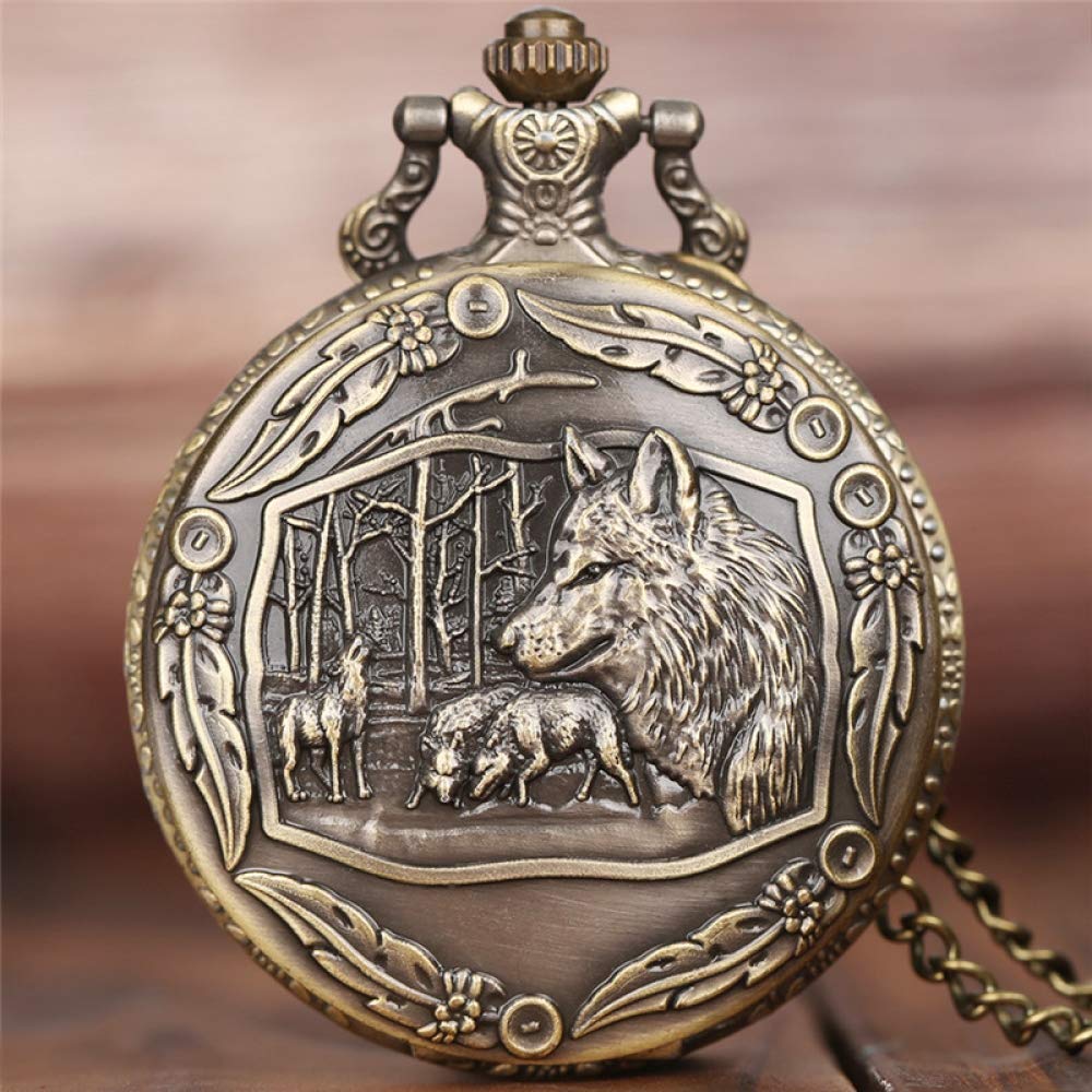 Reloj de Bolsillo Retro Bronce Reloj de Bolsillo Hombres Mujeres Moda Colgante Animal Reloj de Cuarzo con Collar Cadena Mejor Regalo (Bronze)